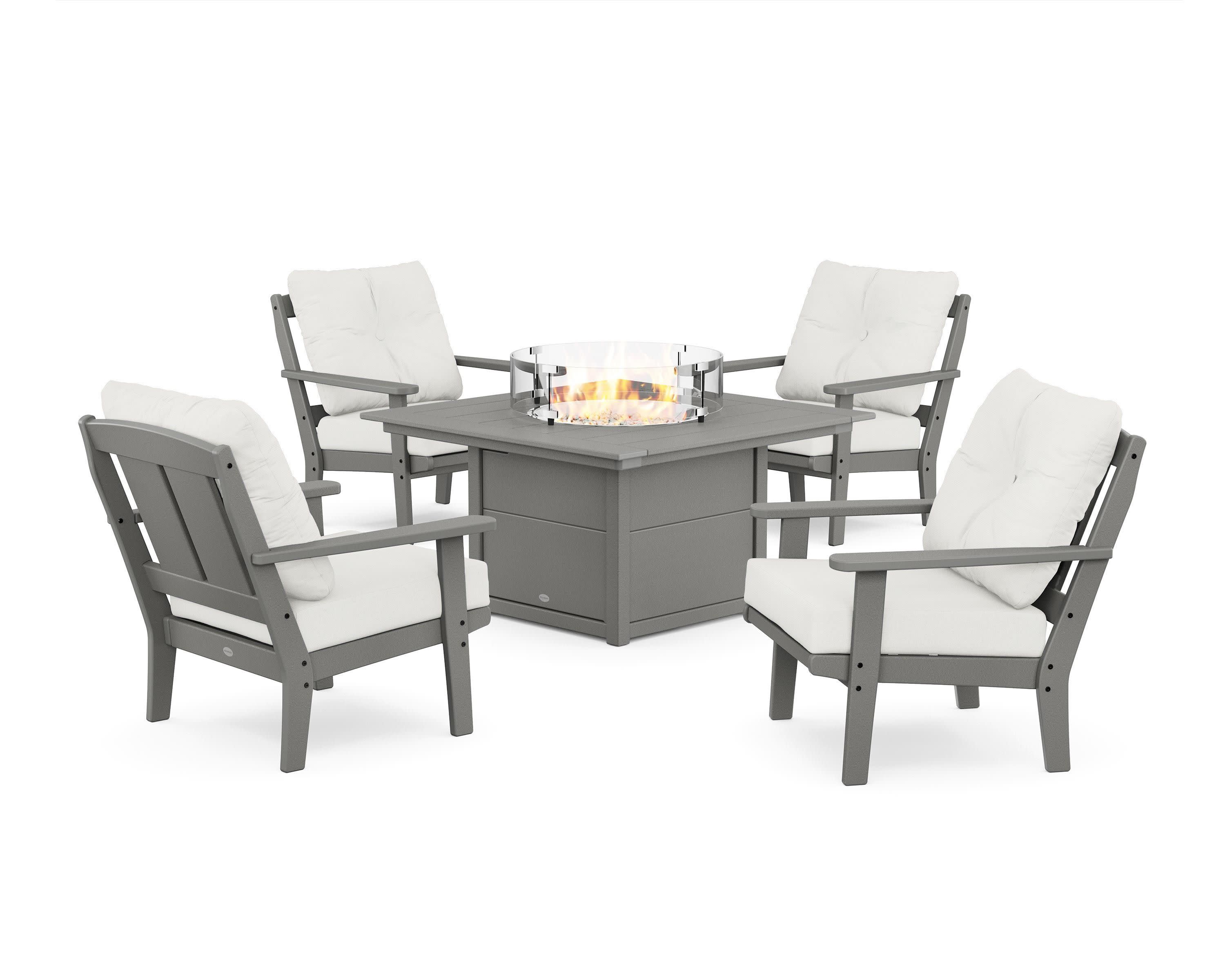 Mission 5-Piece Deep Seating Set with Fire Pit Table in Slate Grey / Natural Linen