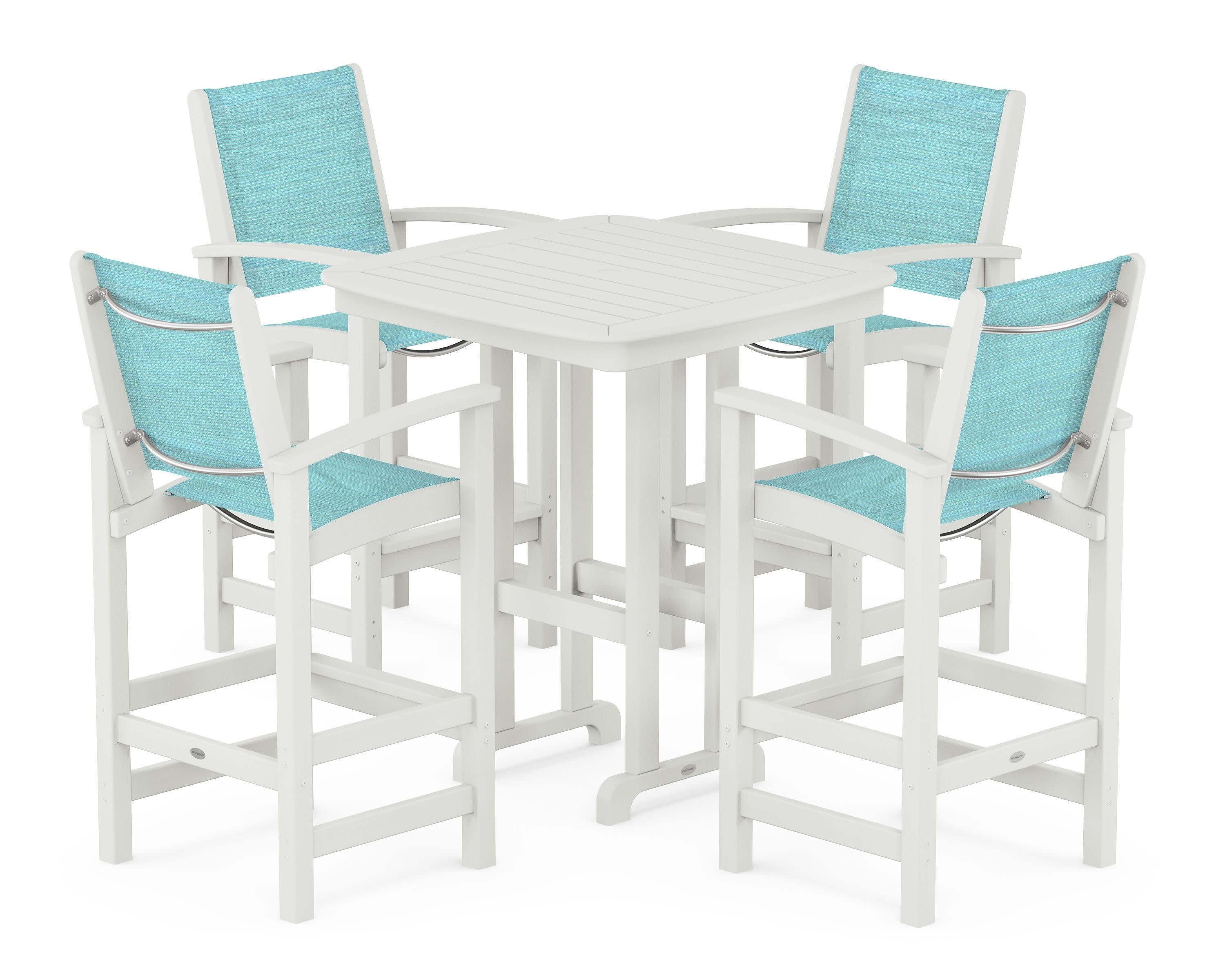 Coastal 5-Piece Bar Set in Vintage White / Dupioni Aquamarine Sling