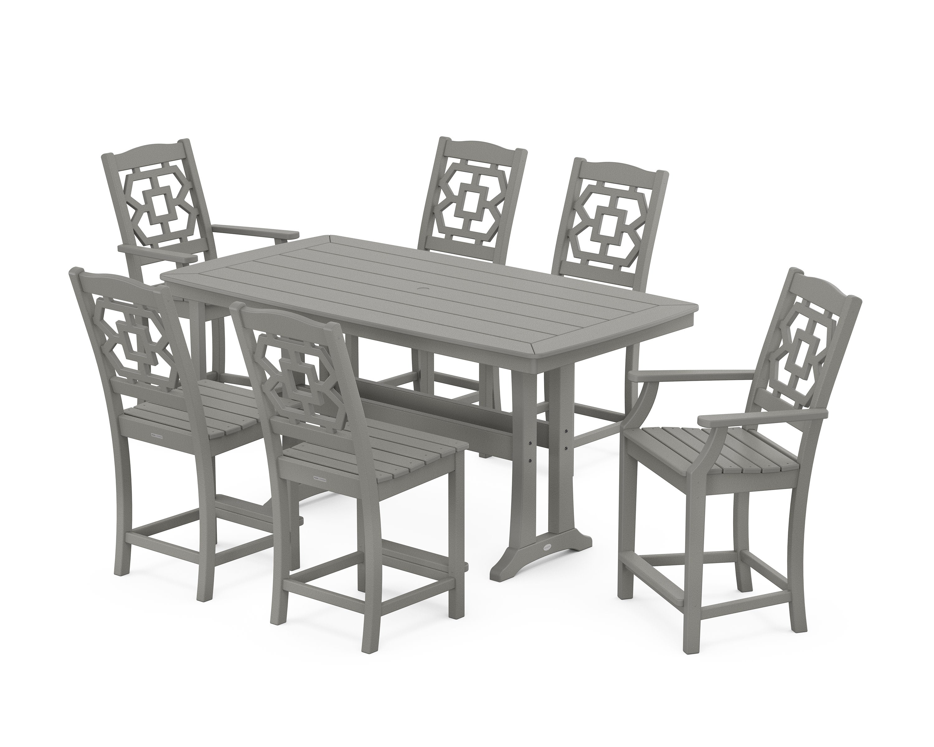 Chinoiserie 7-Piece Counter Set with Trestle Legs in Slate Grey