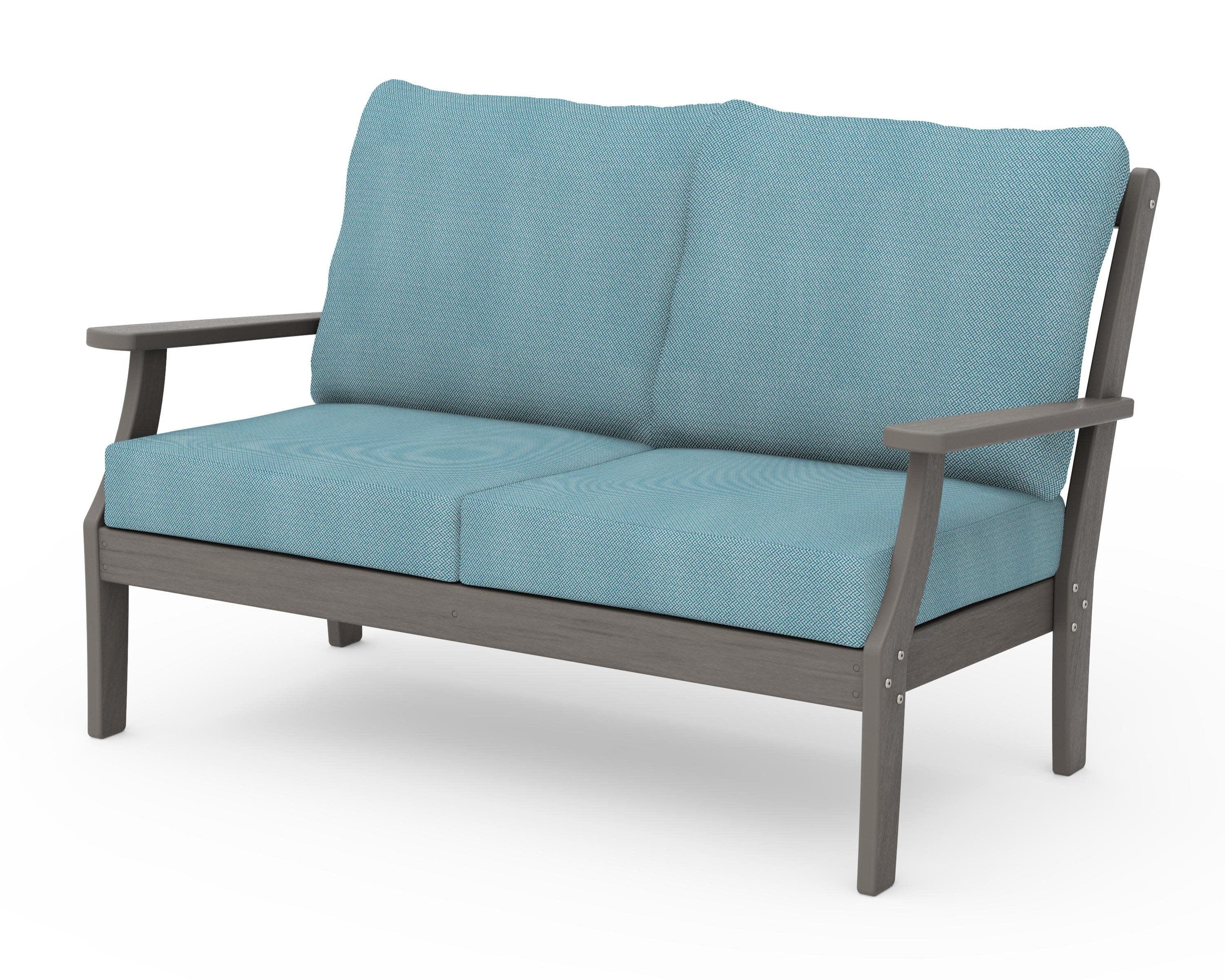 Braxton Deep Seating Loveseat in Driftwood / Lattice Sky Blue