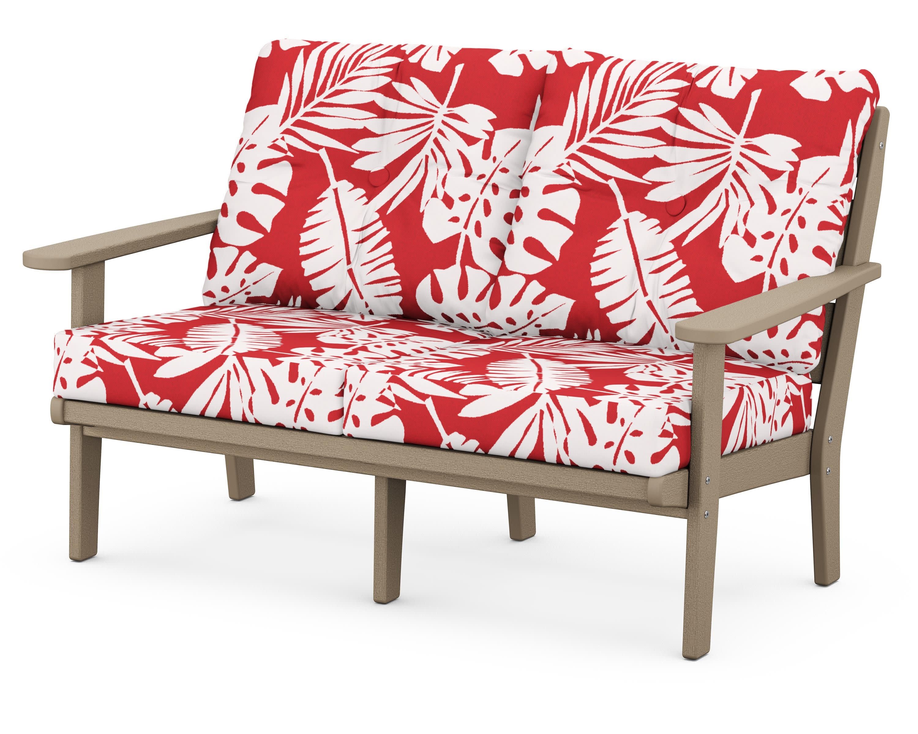 Lakeside Deep Seating Loveseat in Vintage Sahara / Leaf Crimson