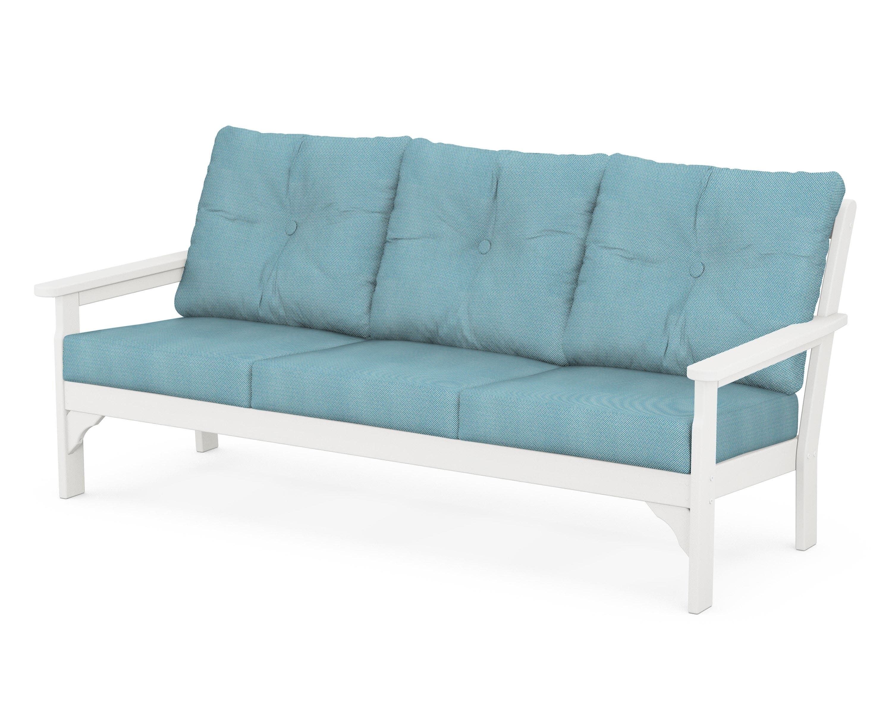Vineyard Deep Seating Sofa in White / Lattice Sky Blue