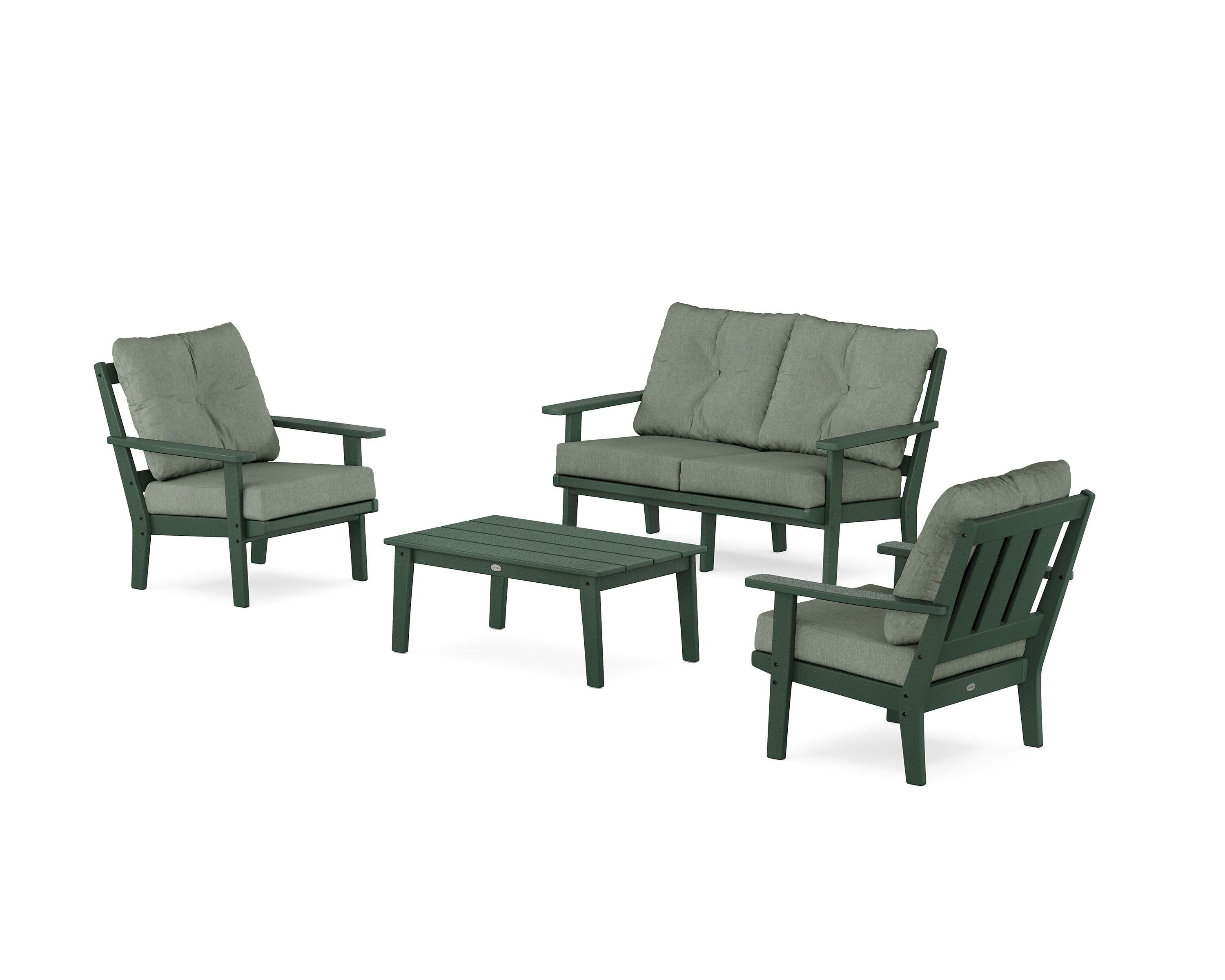 Oxford 4-Piece Deep Seating Set with Loveseat in Green / Cast Sage