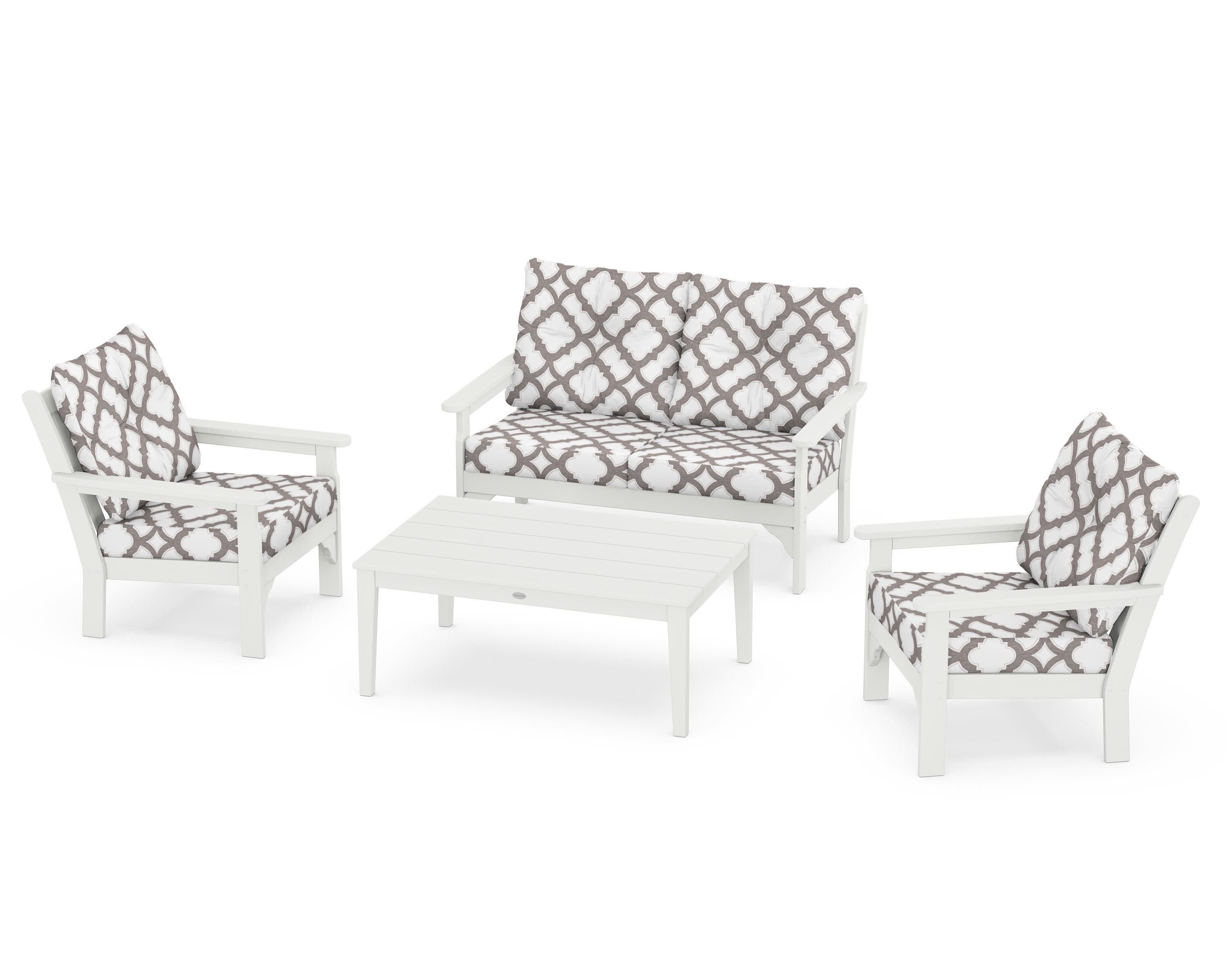 Vineyard 4-Piece Deep Seating Set in Vintage White / Trellis Grey Mist