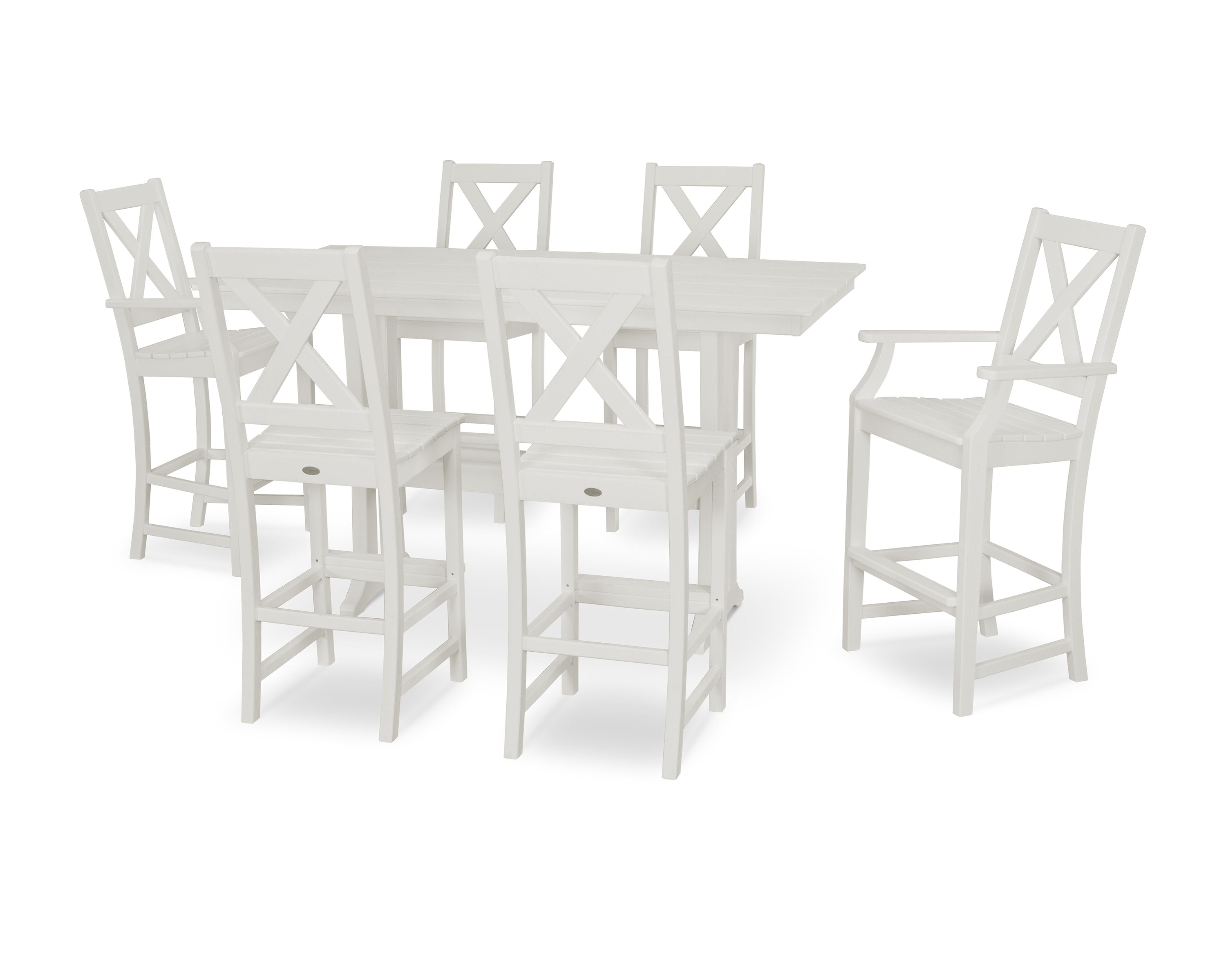 Braxton 7-Piece Farmhouse Trestle Bar Set in White