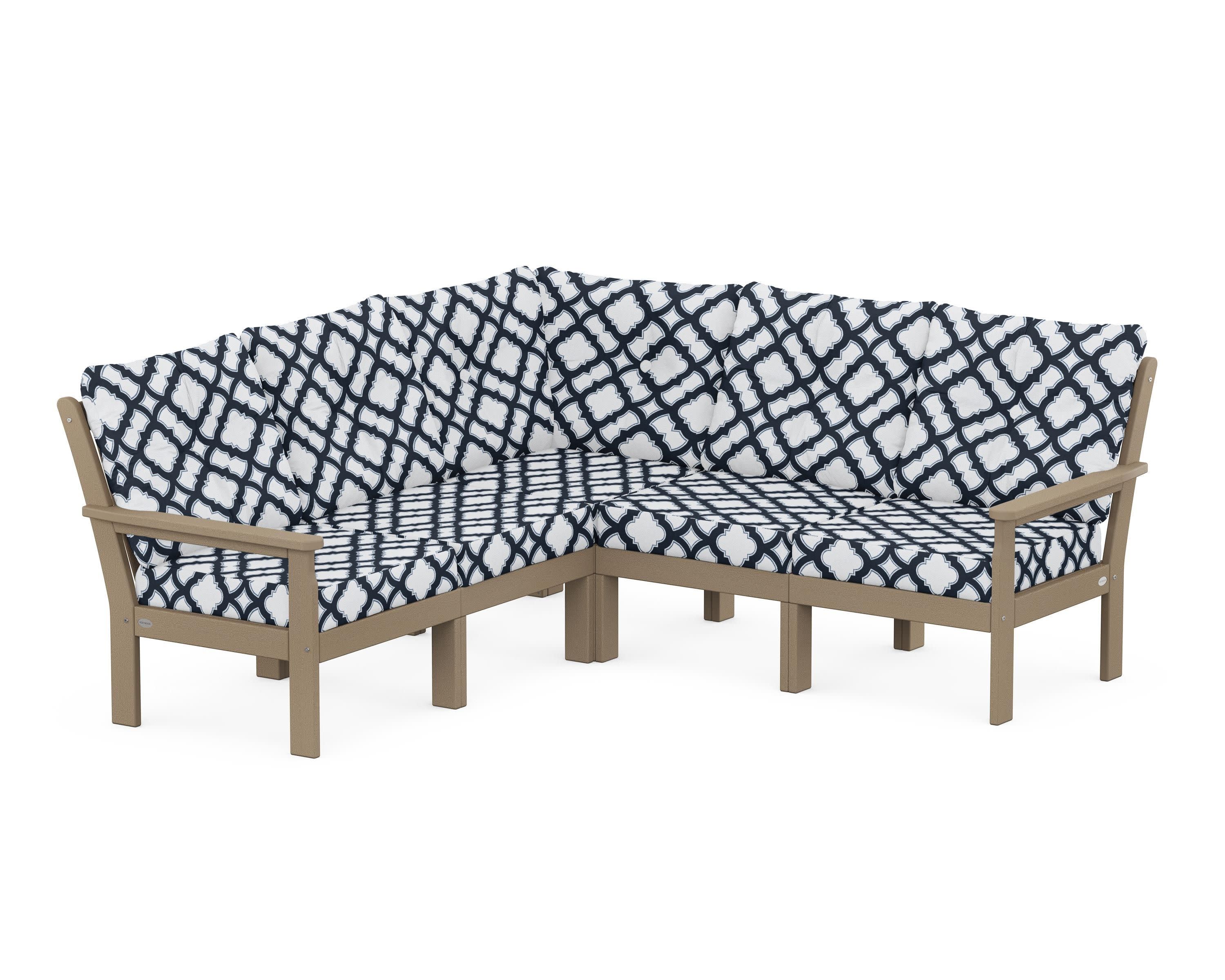 Vineyard 5-Piece Sectional in Vintage Sahara / Trellis Marine Indigo