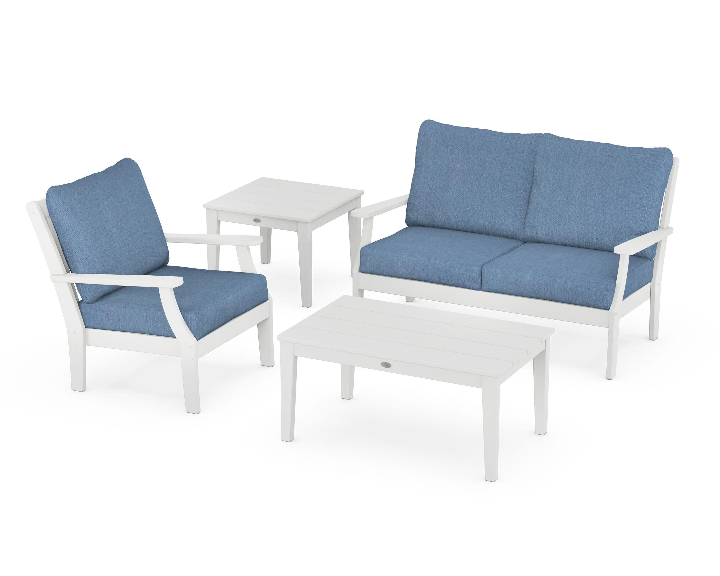 Braxton 4-Piece Deep Seating Set in White / Sky Blue