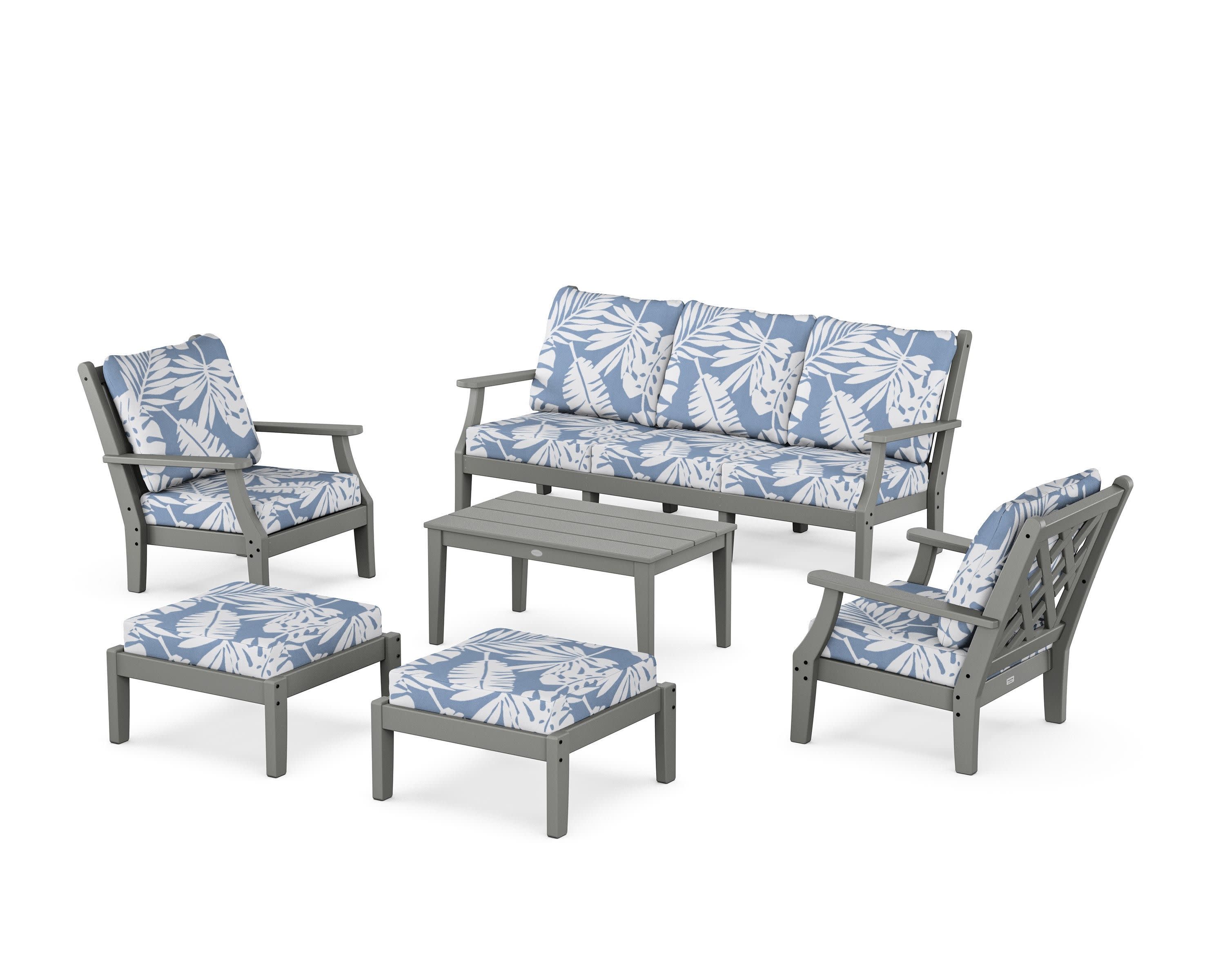 Wovendale 6-Piece Lounge Sofa Set in Slate Grey / Leaf Sky Blue