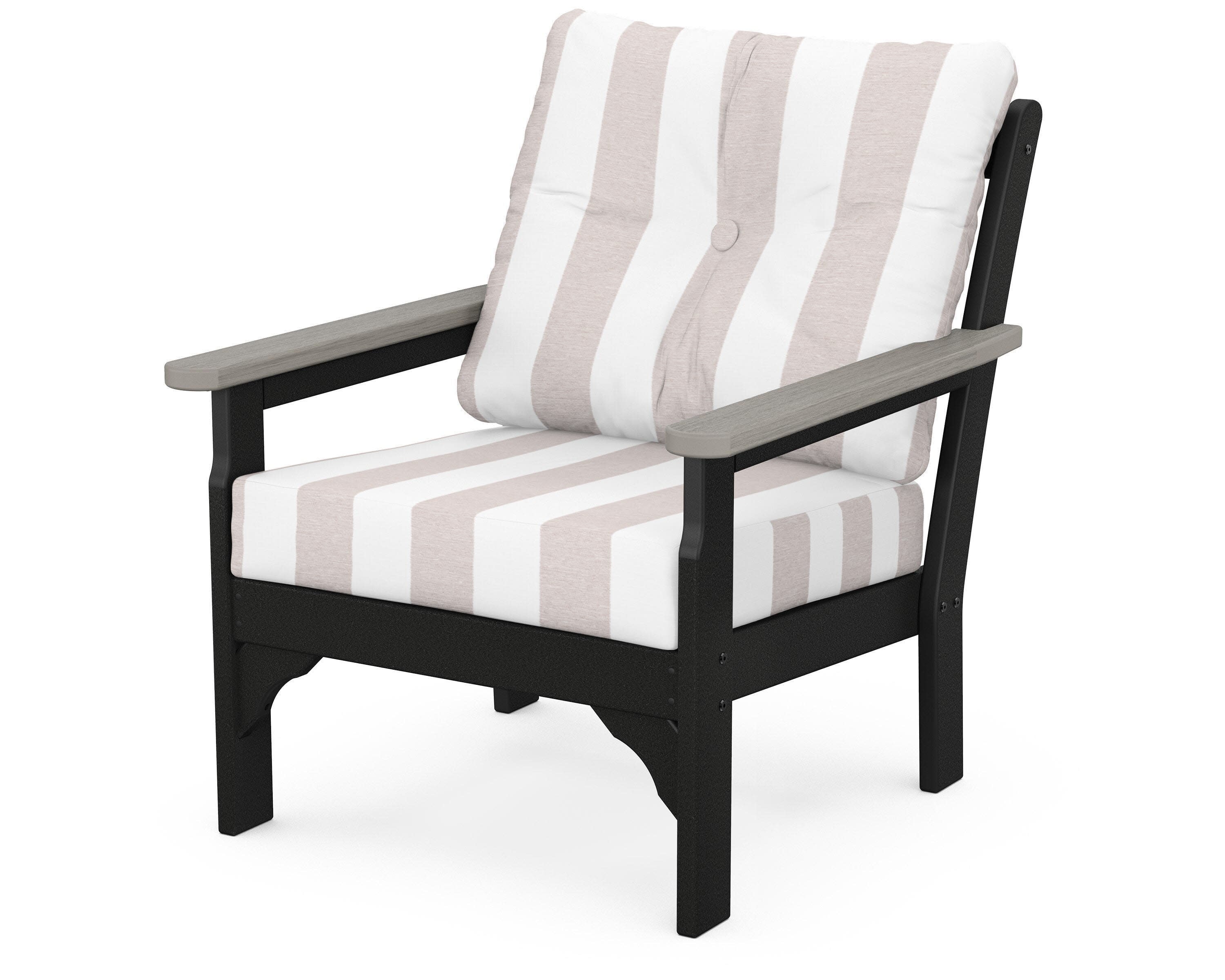 Vineyard Deep Seating Chair in Black / Driftwood / Cabana Stripe Dune Burlap