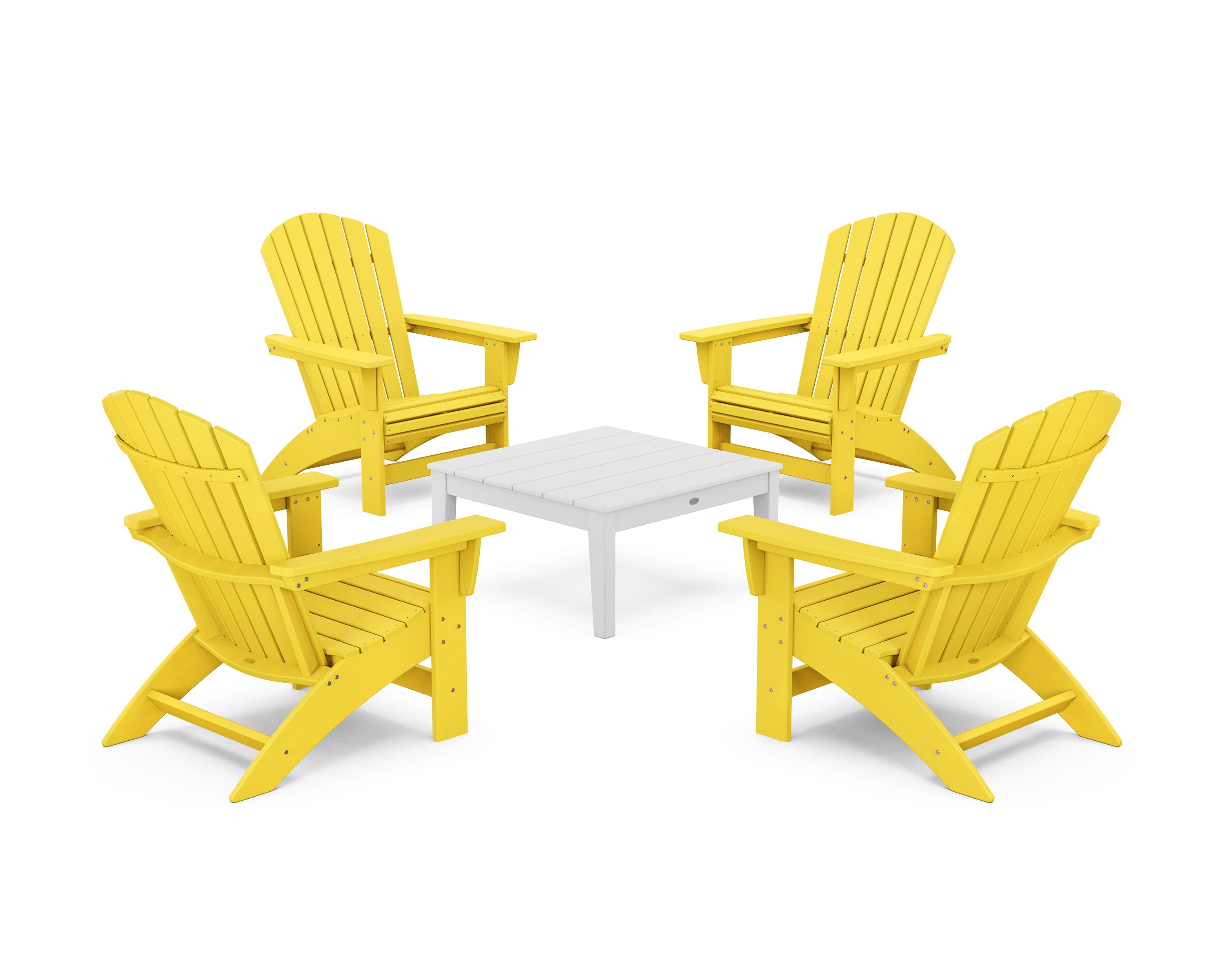 5-Piece Nautical Grand Adirondack Chair Conversation Group in Lemon / White