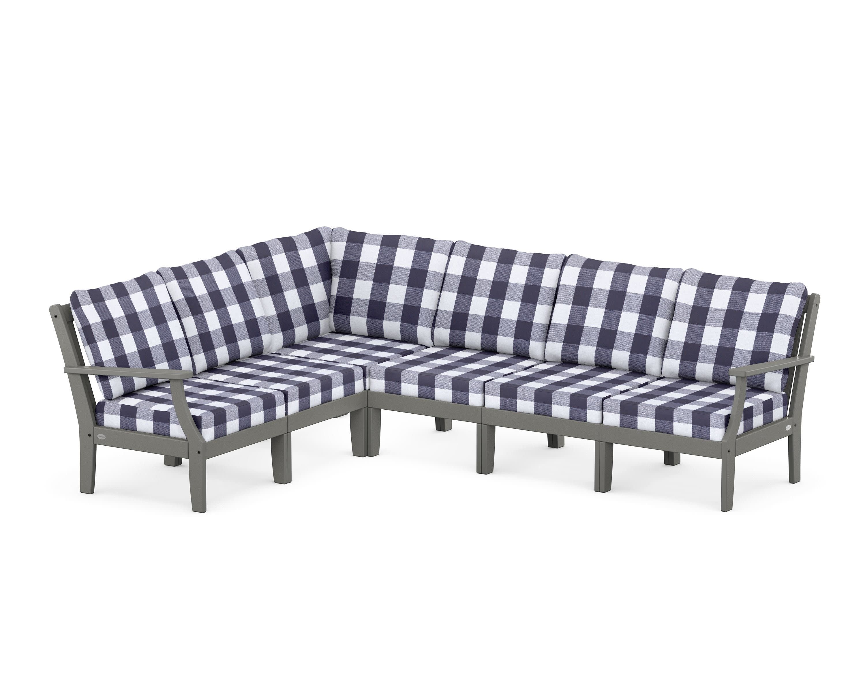 Braxton Modular 6-Piece Deep Seating Set in Slate Grey / Buffalo Plaid Navy
