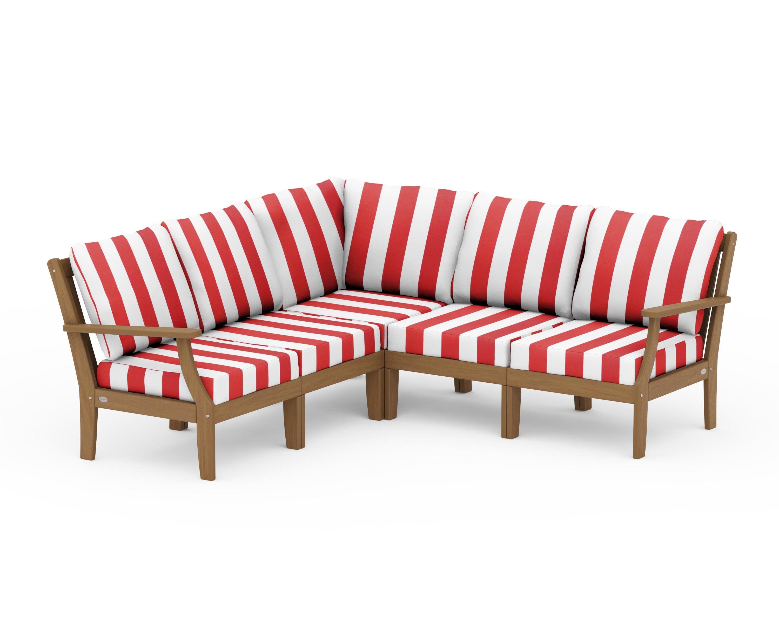 Braxton Modular 5-Piece Deep Seating Set in Natural / Cabana Stripe Crimson