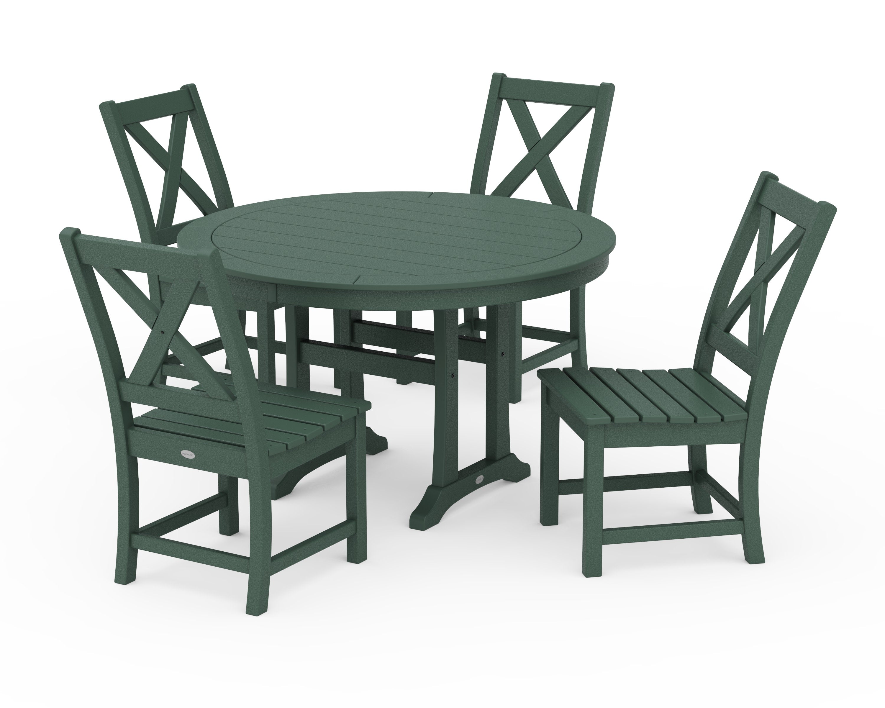 Braxton Side Chair 5-Piece Round Dining Set With Trestle Legs in Green
