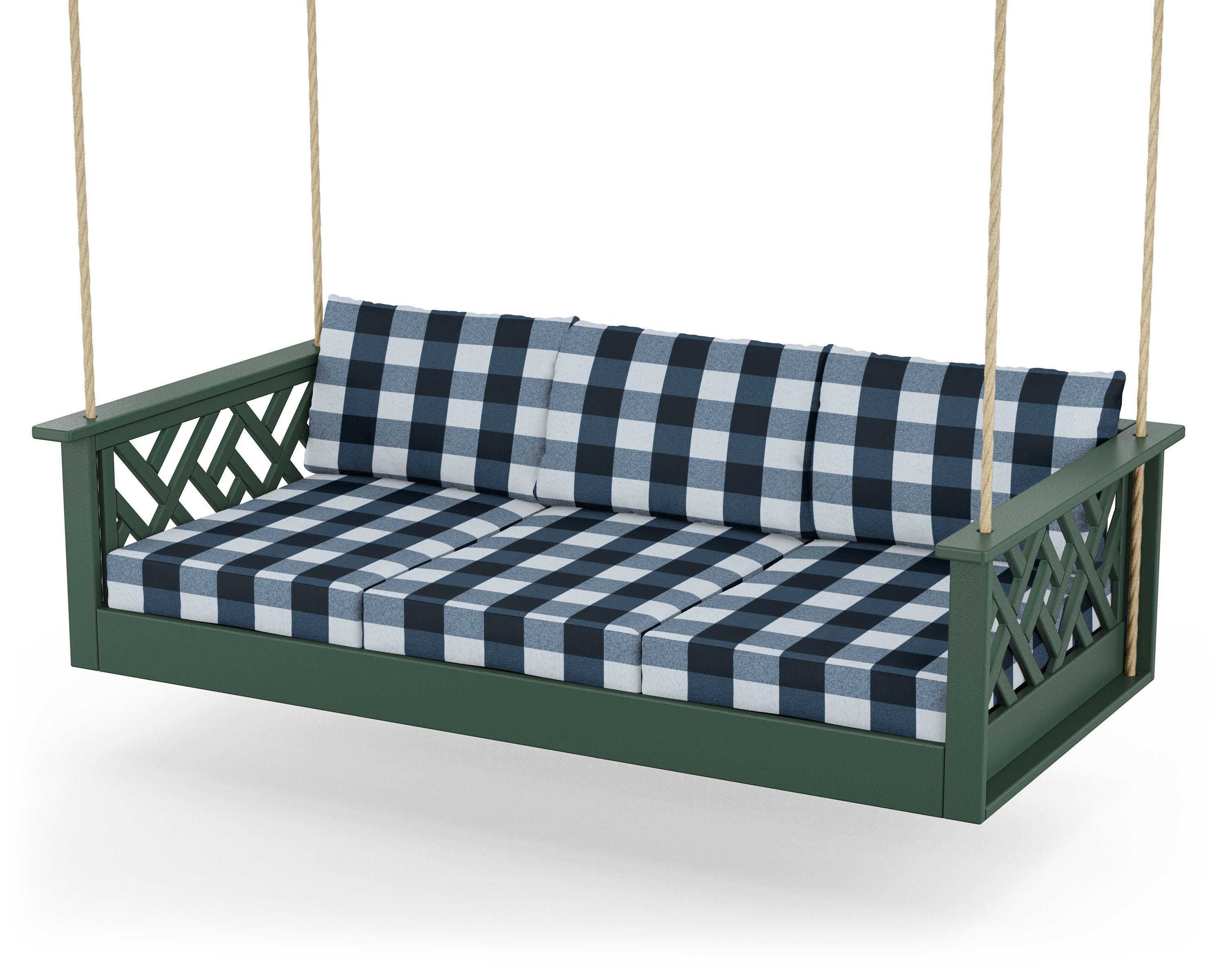Chippendale Daybed Swing in Green / Buffalo Plaid Marine Indigo