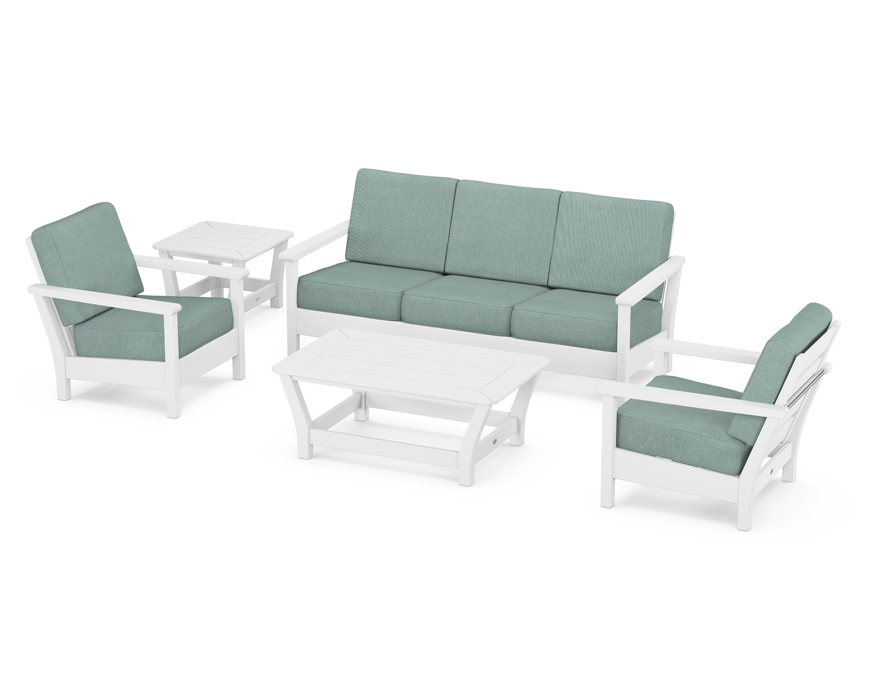 Harbour 5-Piece Deep Seating Set in White / Glacier Spa
