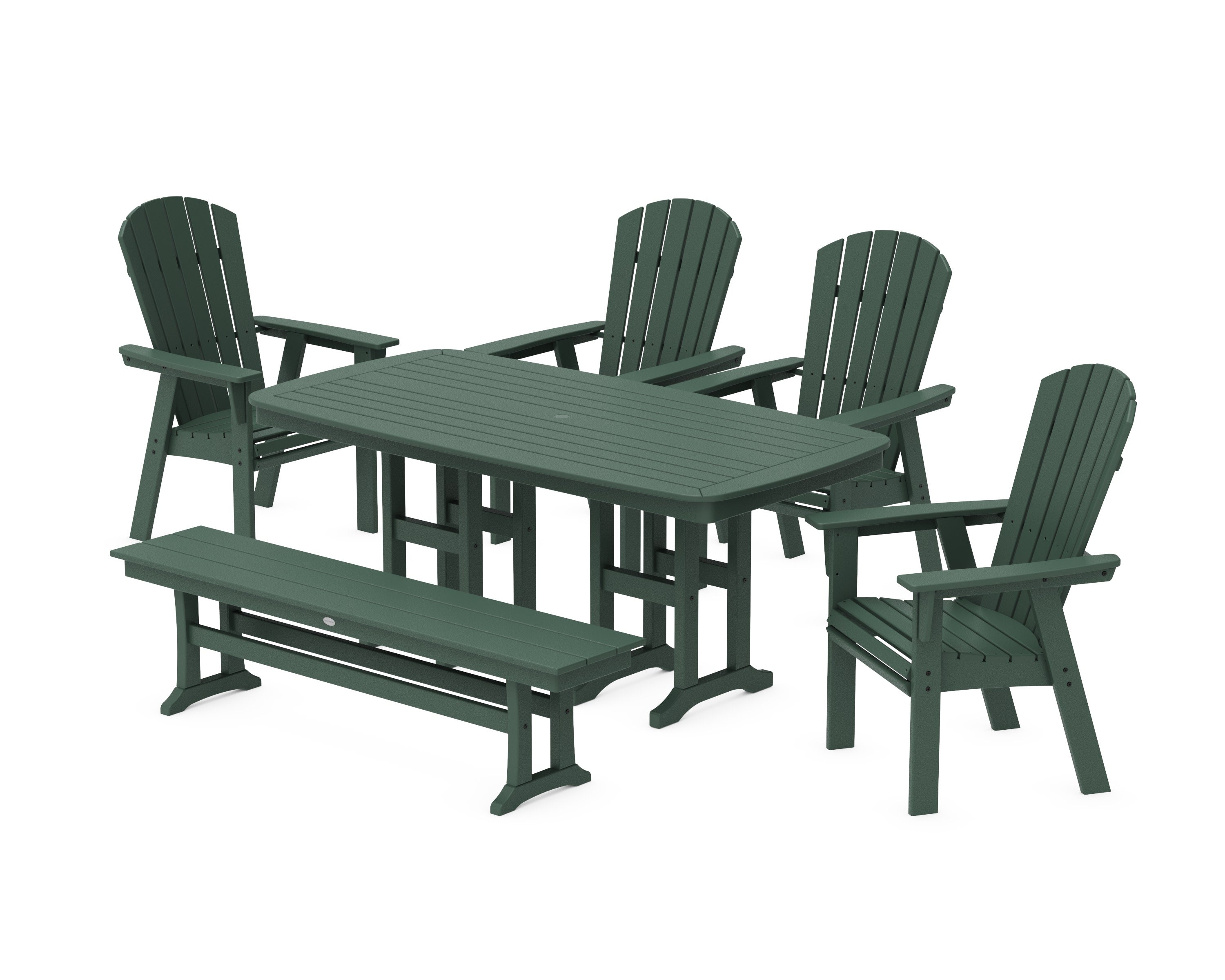 Nautical Curveback Adirondack 6-Piece Dining Set with Bench in Green