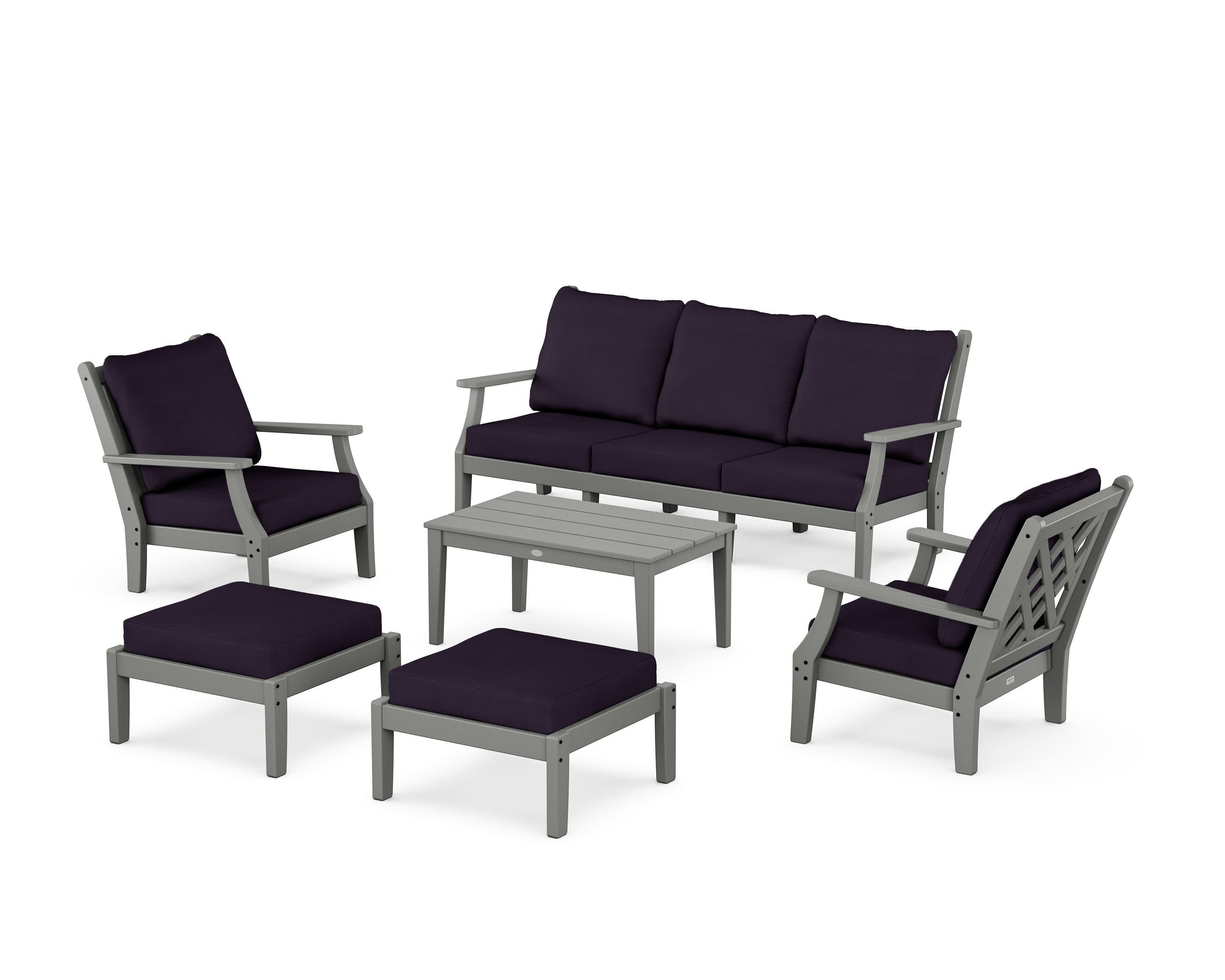 Wovendale 6-Piece Lounge Sofa Set in Slate Grey / Navy Linen