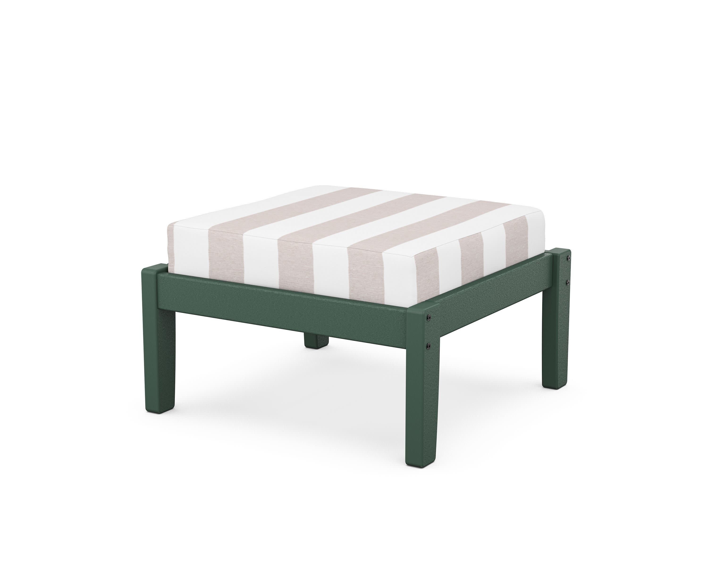 Deep Seating Ottoman in Green / Cabana Stripe Dune Burlap