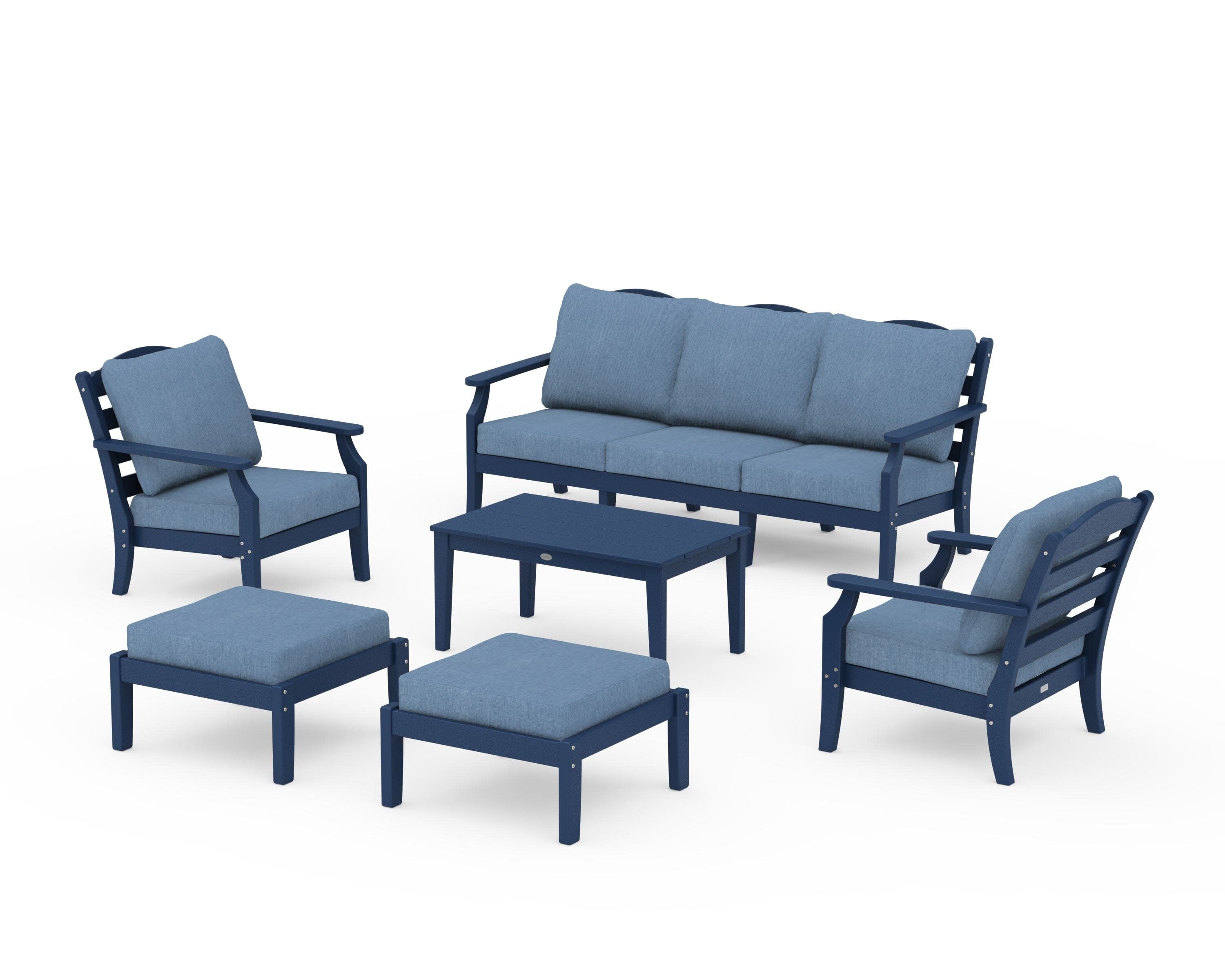 Savannah 6-Piece Lounge Sofa Set in Navy / Sky Blue