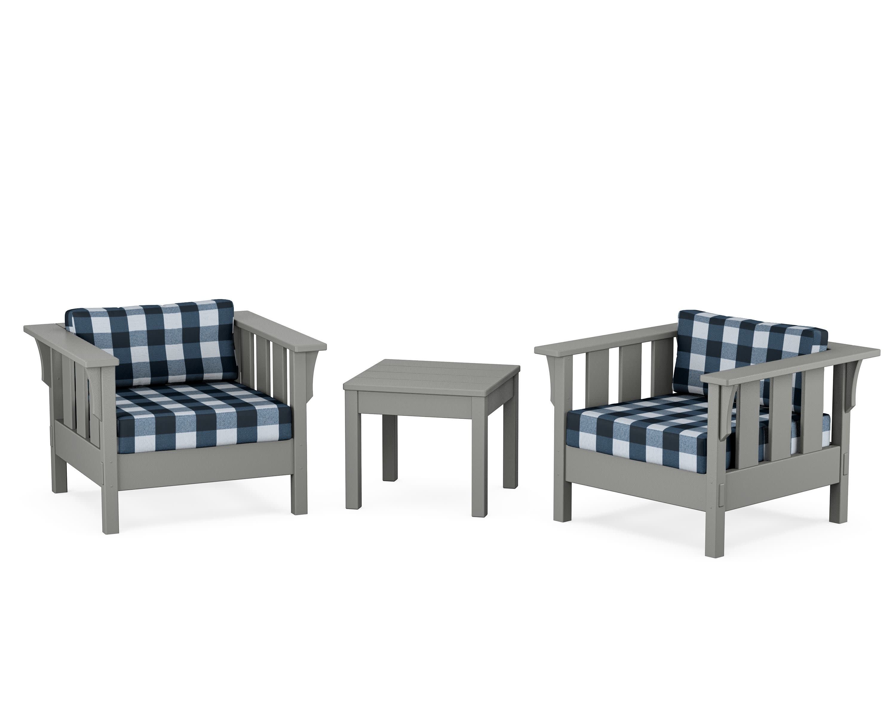 Acadia 3-Piece Deep Seating Set in Slate Grey / Buffalo Plaid Marine Indigo
