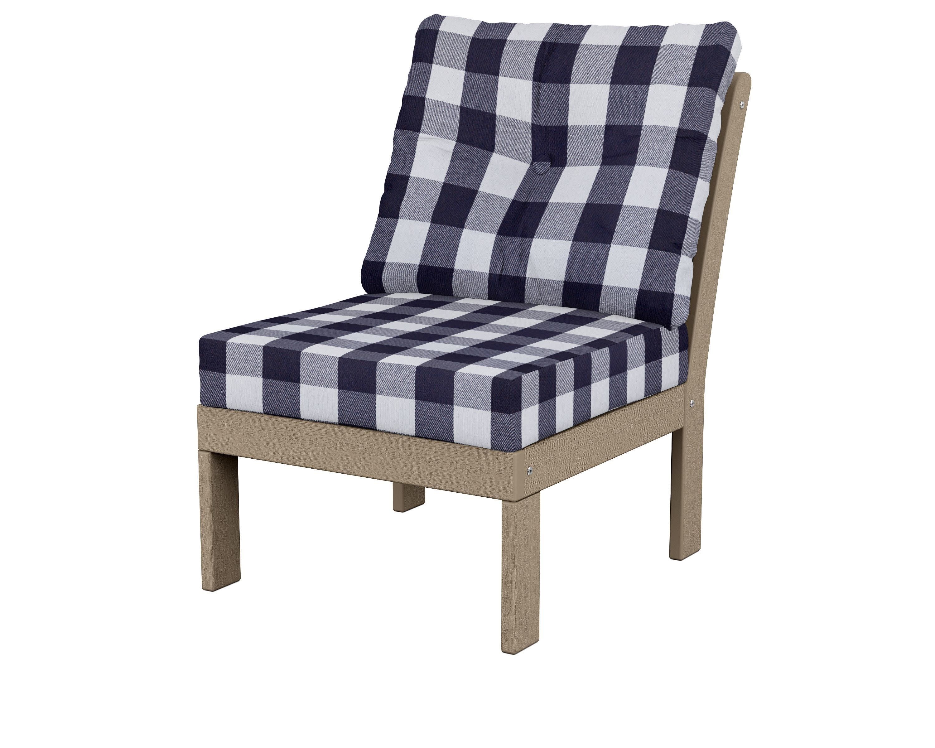 Vineyard Modular Armless Chair in Vintage Sahara / Buffalo Plaid Navy