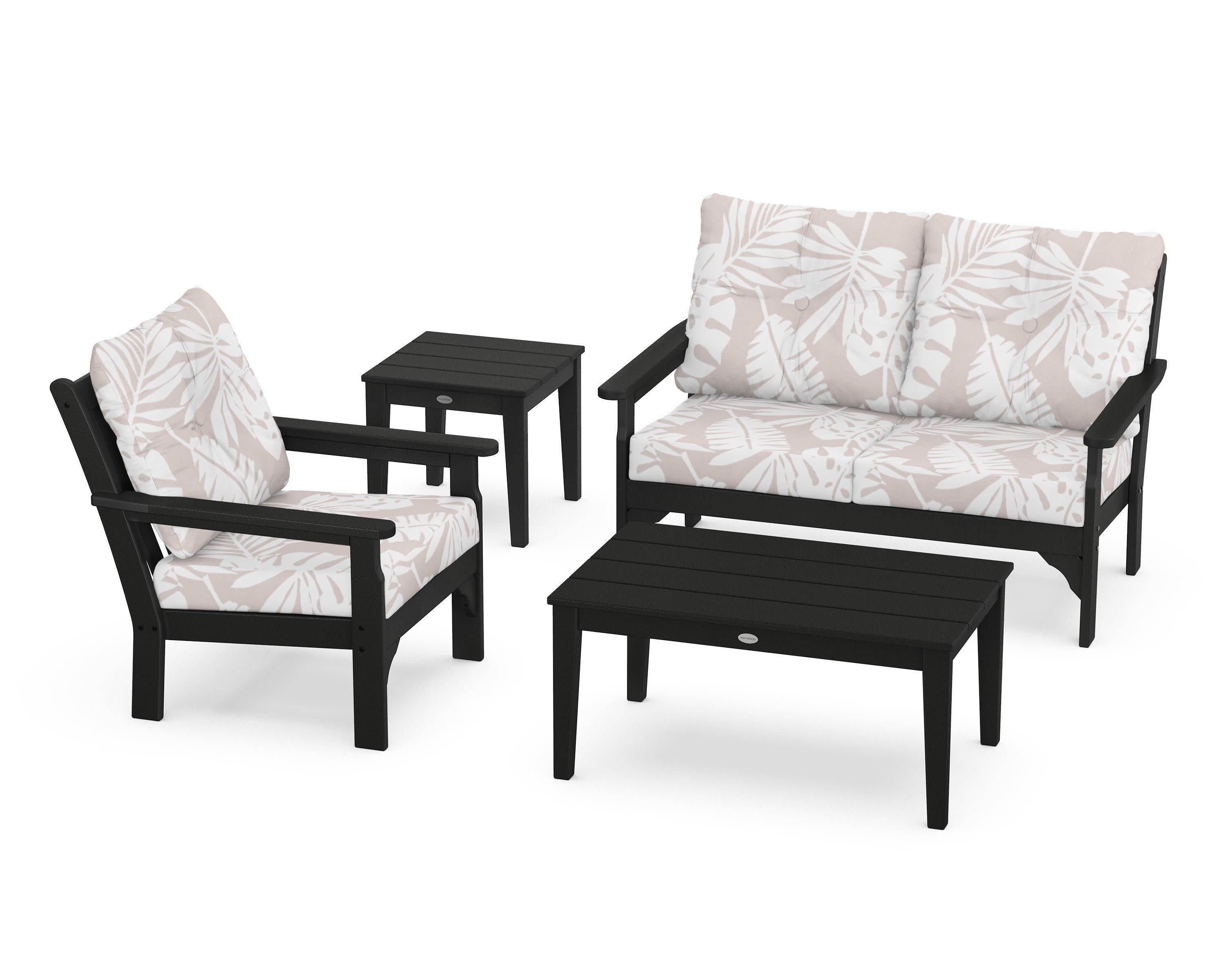 Vineyard 4-Piece Deep Seating Set in Black / Leaf Dune Burlap