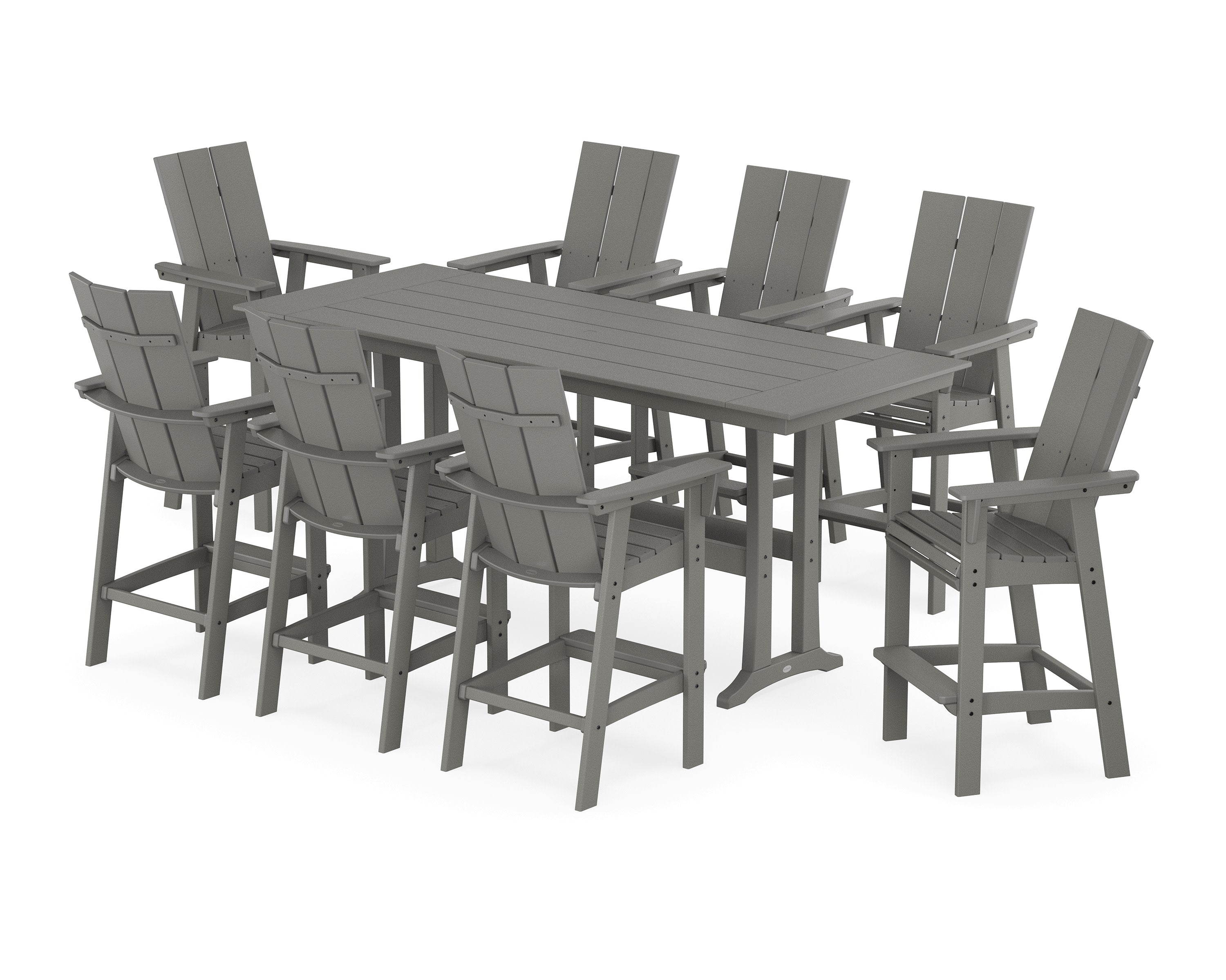 Modern Curveback Adirondack 9-Piece Farmhouse Bar Set with Trestle Legs in Slate Grey