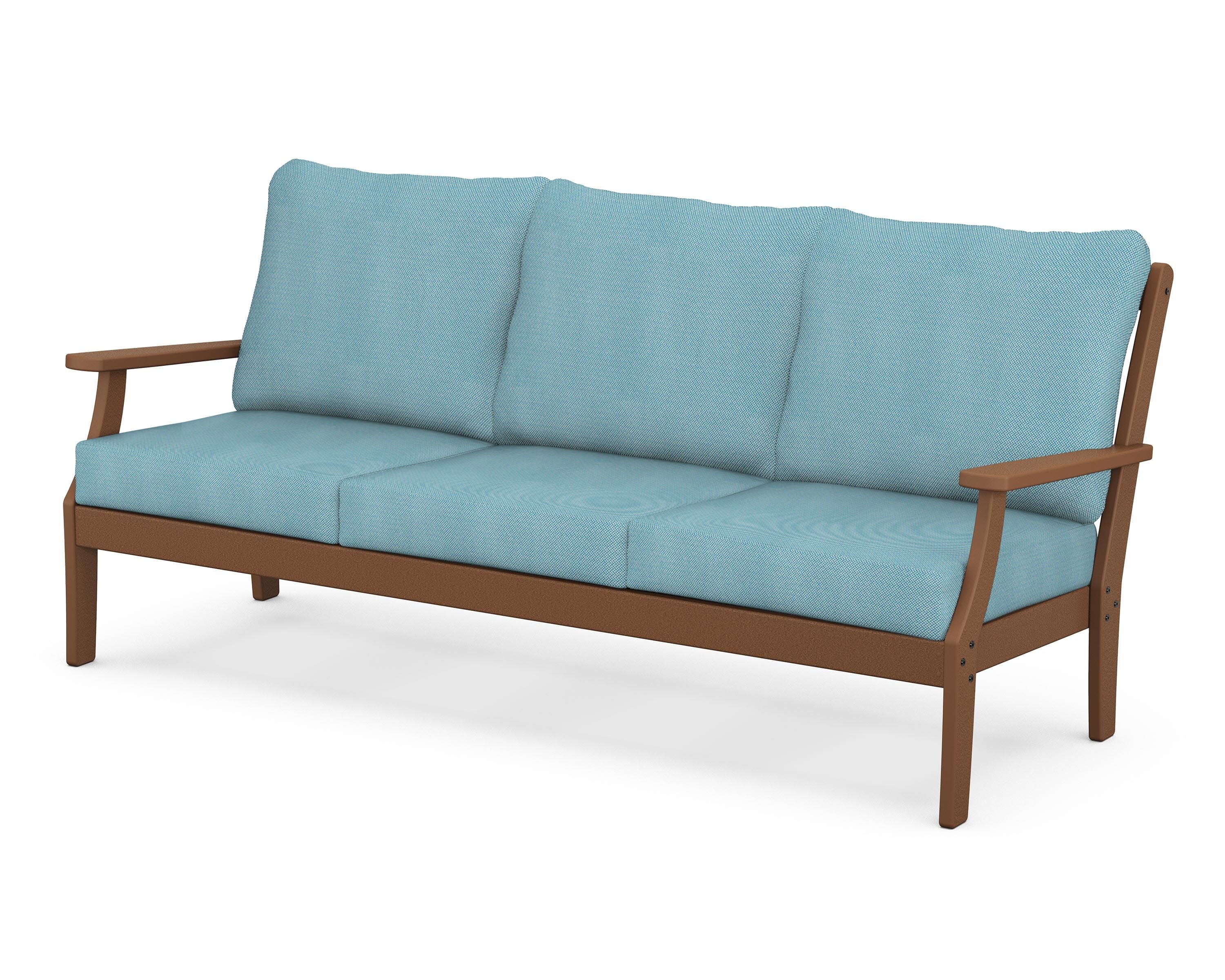 Braxton Deep Seating Sofa in Teak / Lattice Sky Blue