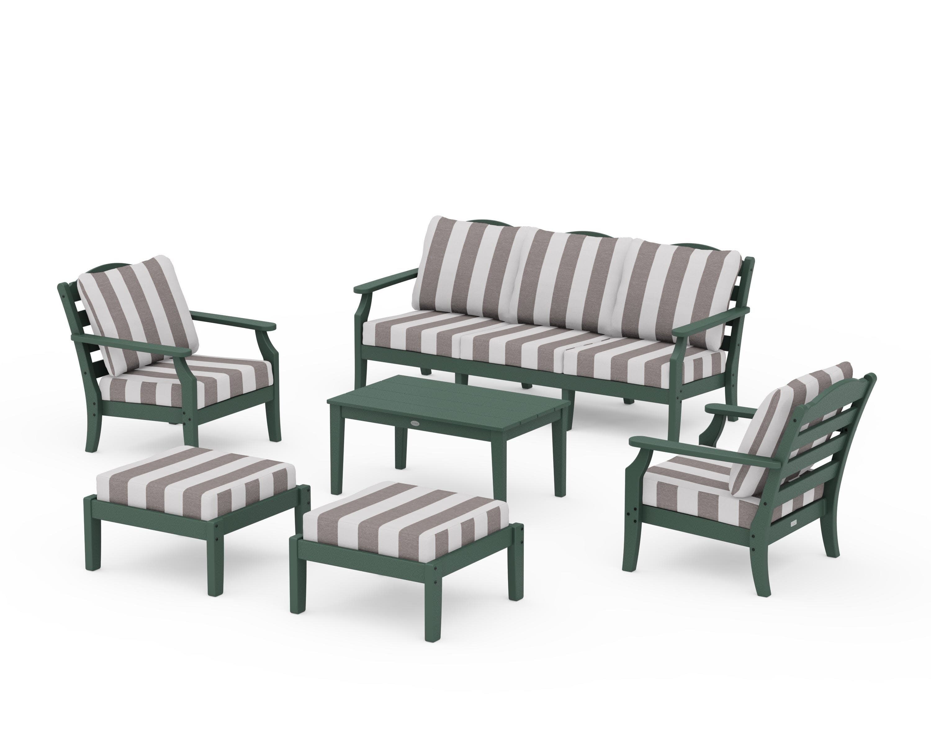 Savannah 6-Piece Lounge Sofa Set in Green / Cabana Stripe Grey Mist
