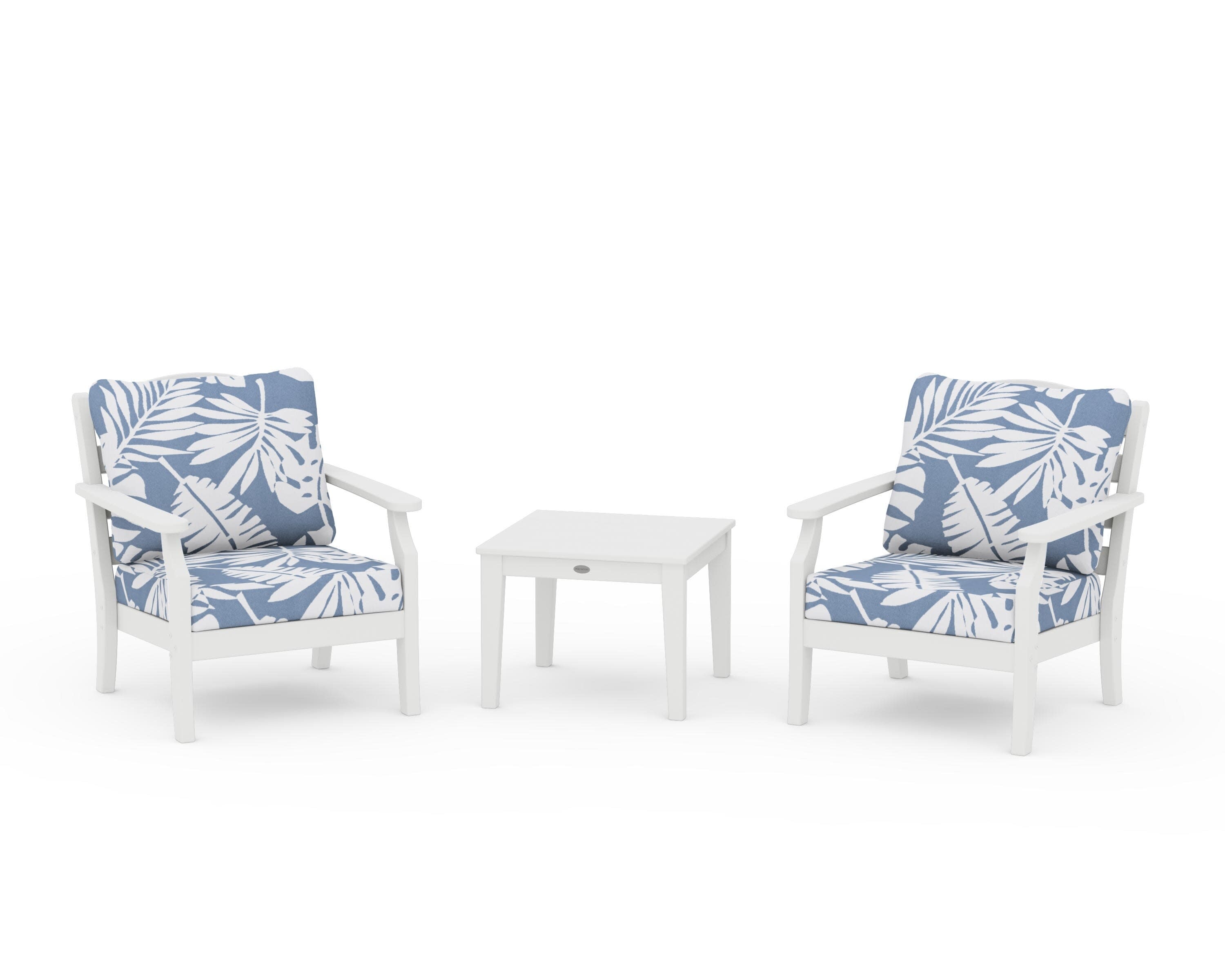 Savannah 3-Piece Deep Seating Set in White / Leaf Sky Blue