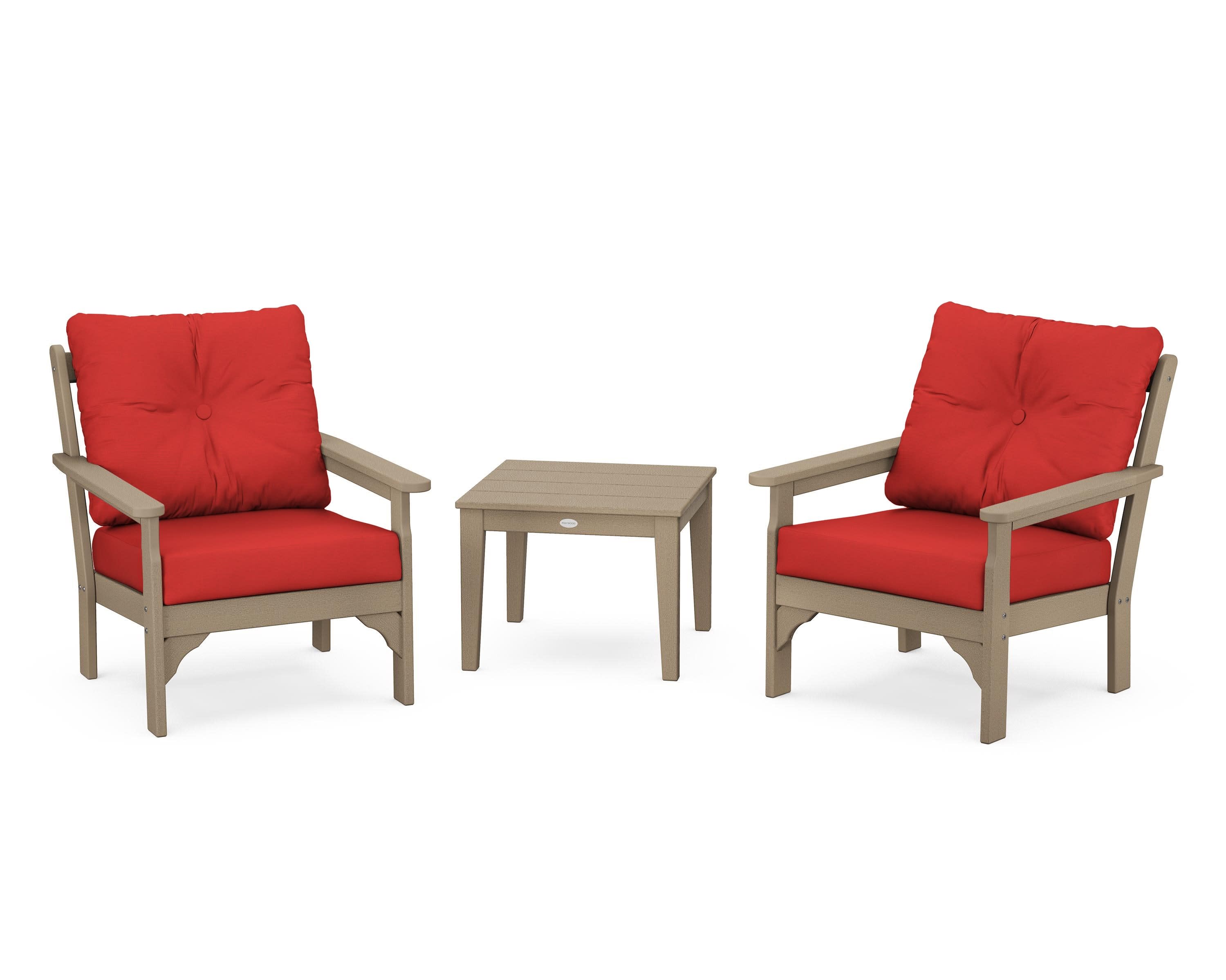 Vineyard 3-Piece Deep Seating Set in Vintage Sahara / Crimson Linen