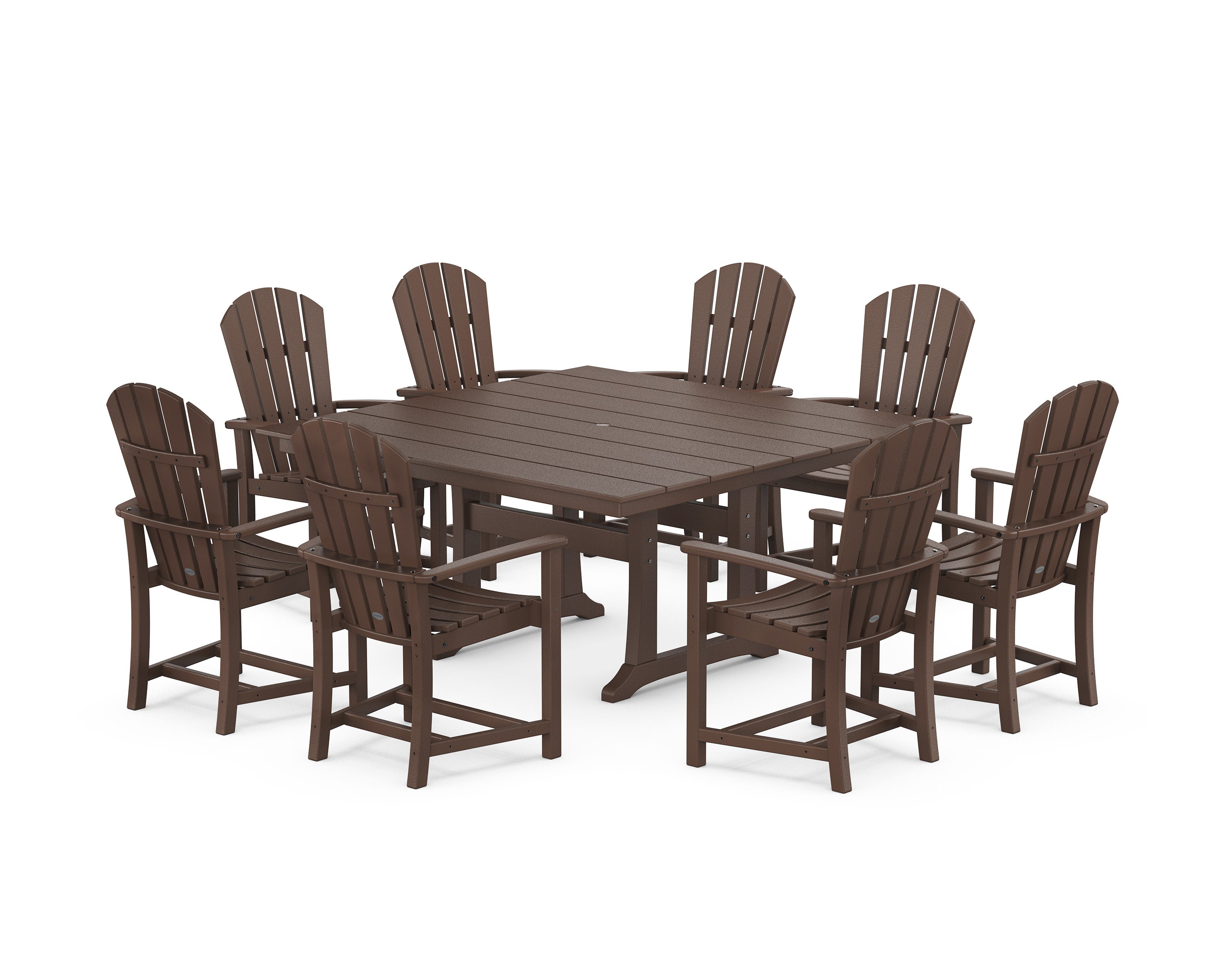 Palm Coast 9-Piece Square Farmhouse Dining Set with Trestle Legs in Mahogany