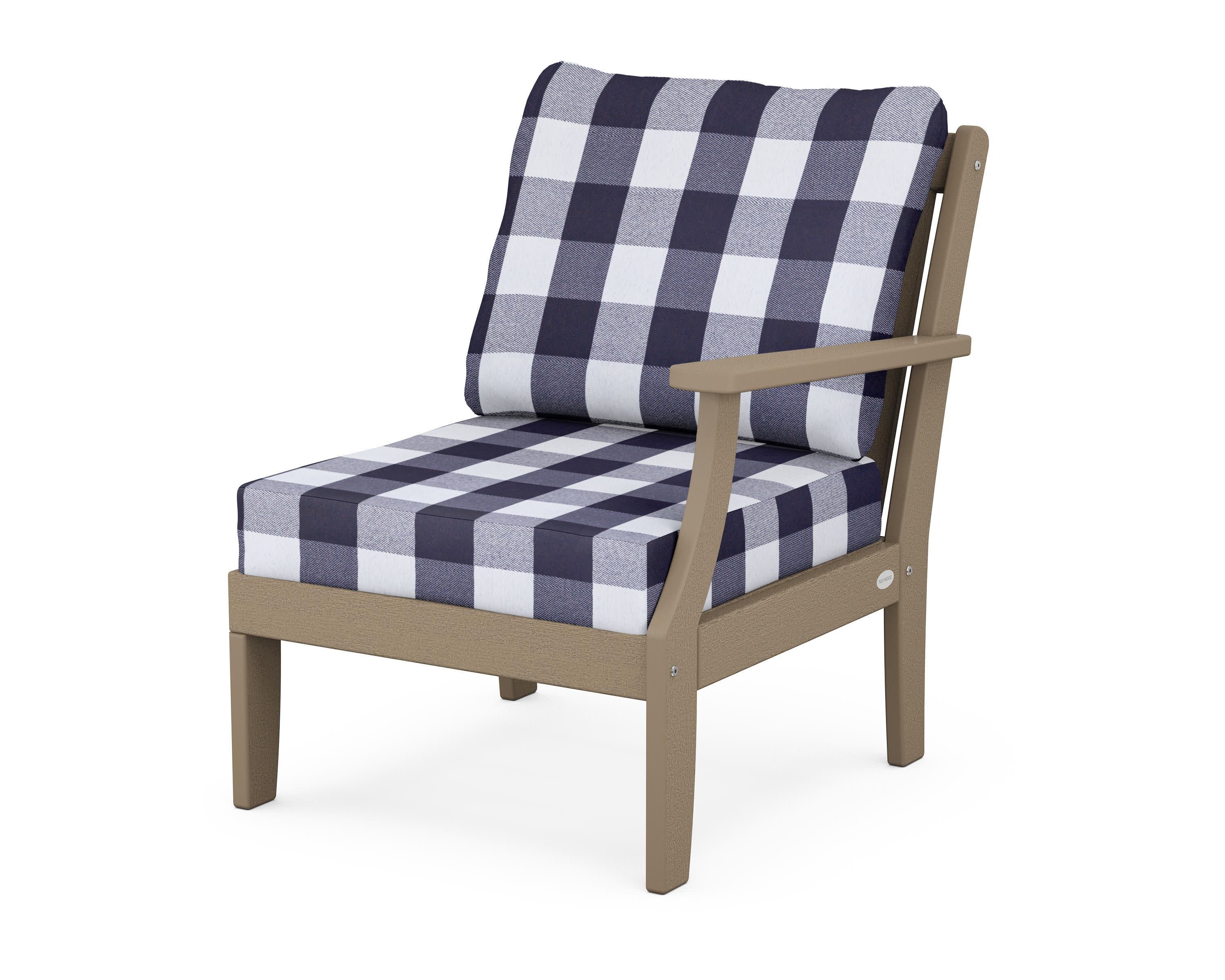 Braxton Modular Right Arm Chair in Vintage Sahara / Buffalo Plaid Navy
