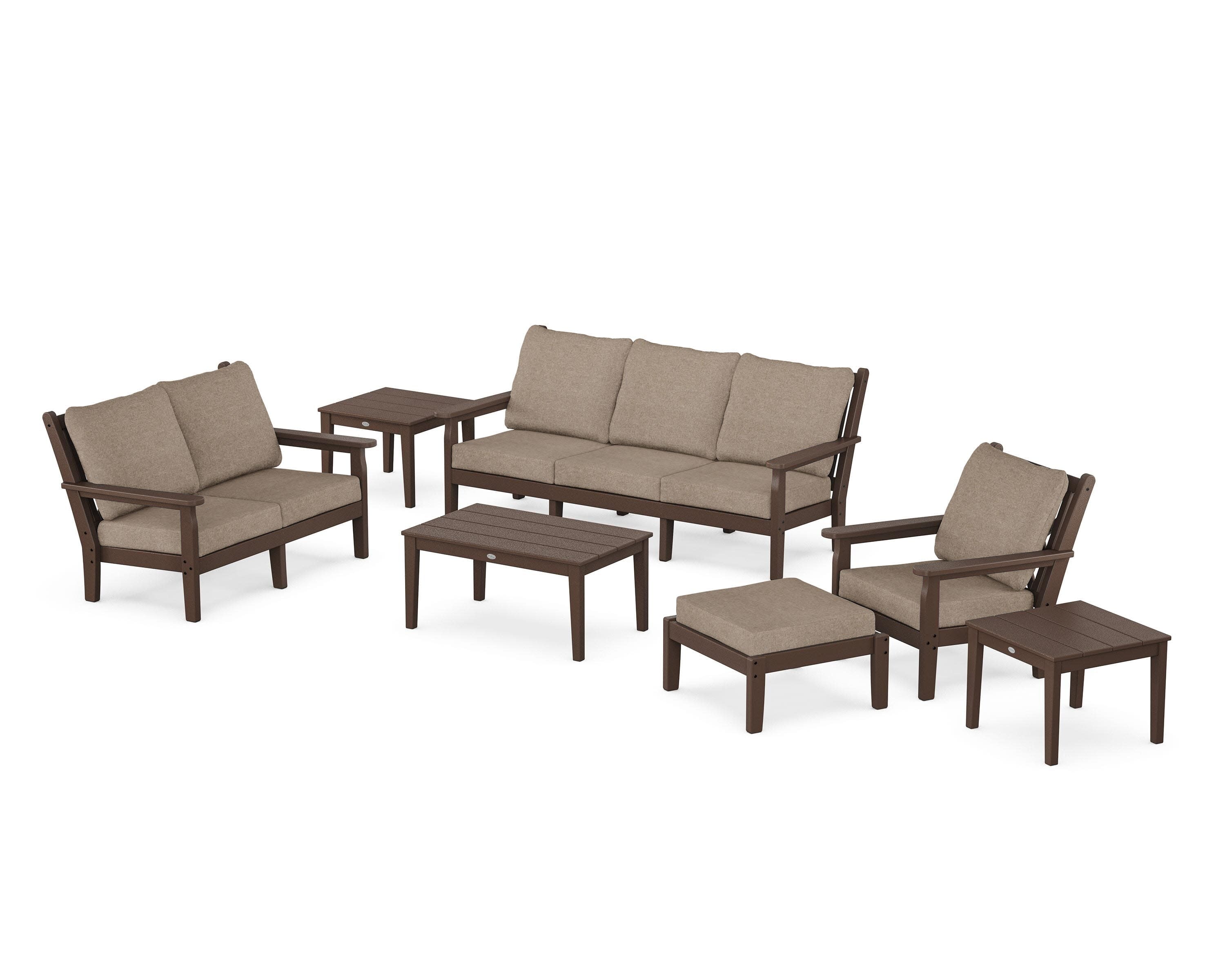 Chippendale 7-Piece Deep Seating Set in Mahogany / Spiced Burlap