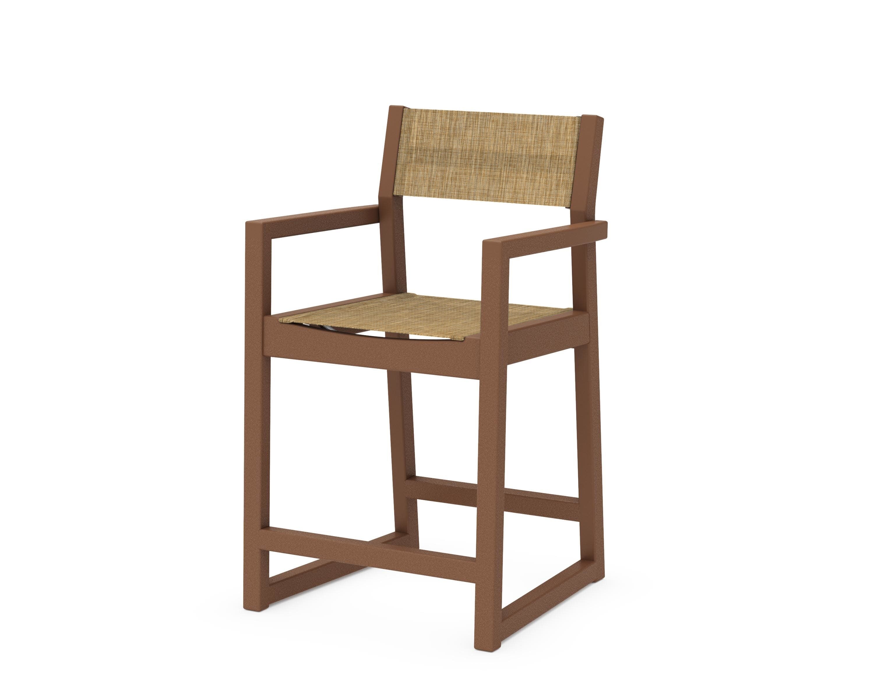 EDGE Sling Counter Arm Chair in Teak / Burlap Sling