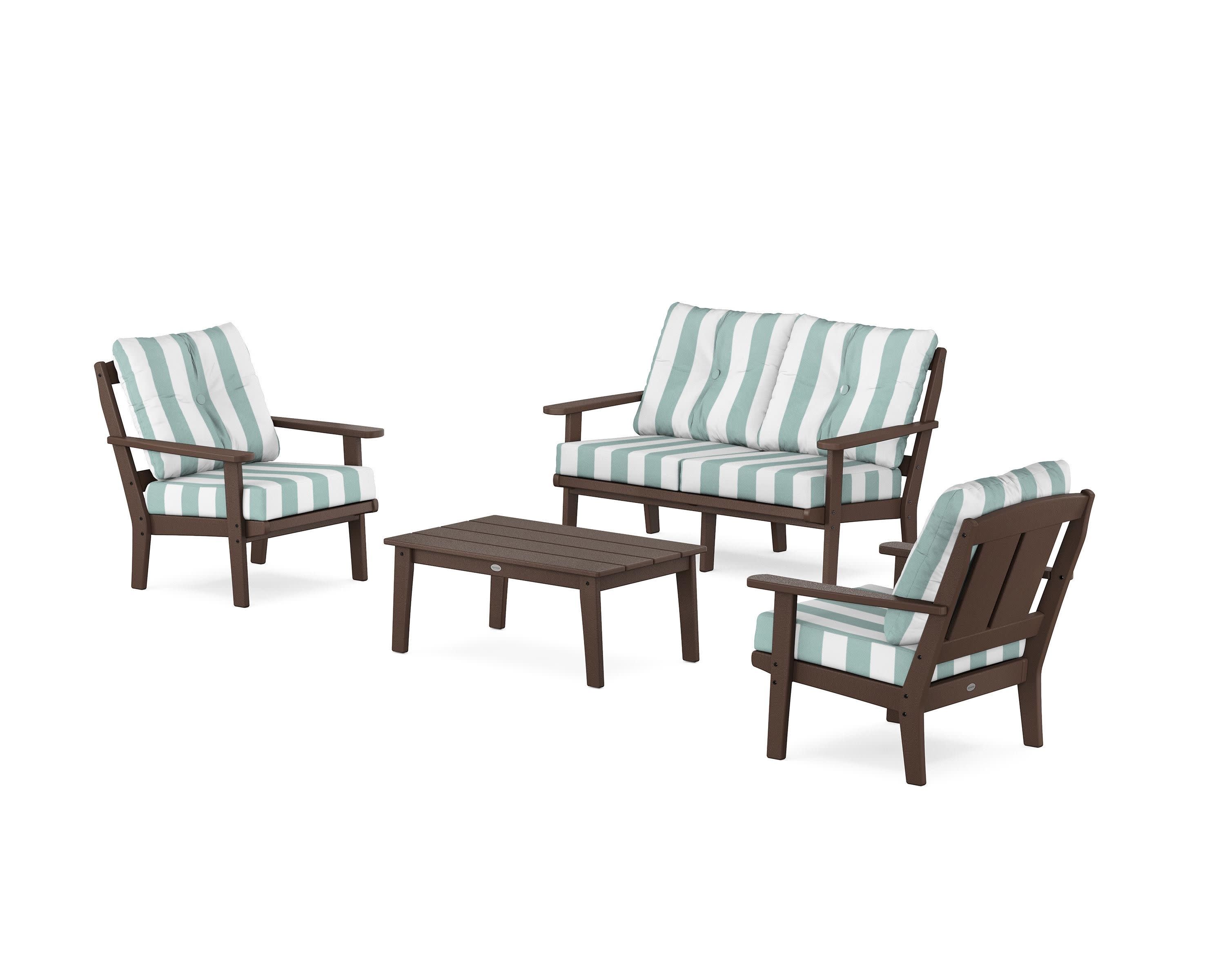 Mission 4-Piece Deep Seating Set with Loveseat in Mahogany / Cabana Stripe Glacier Spa