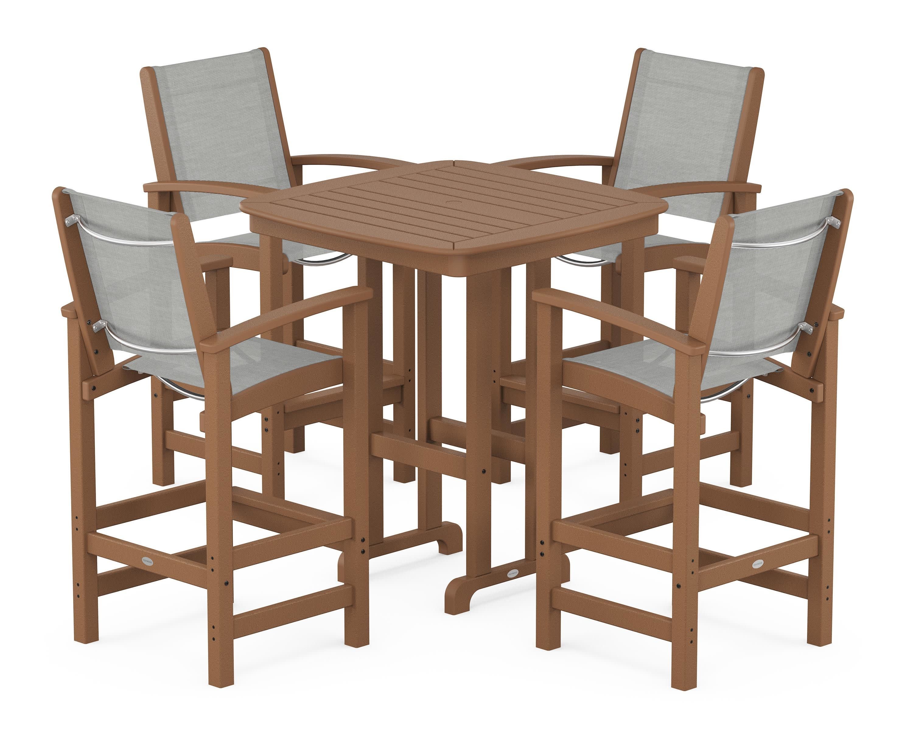 Coastal 5-Piece Bar Set in Teak / Metallic Sling