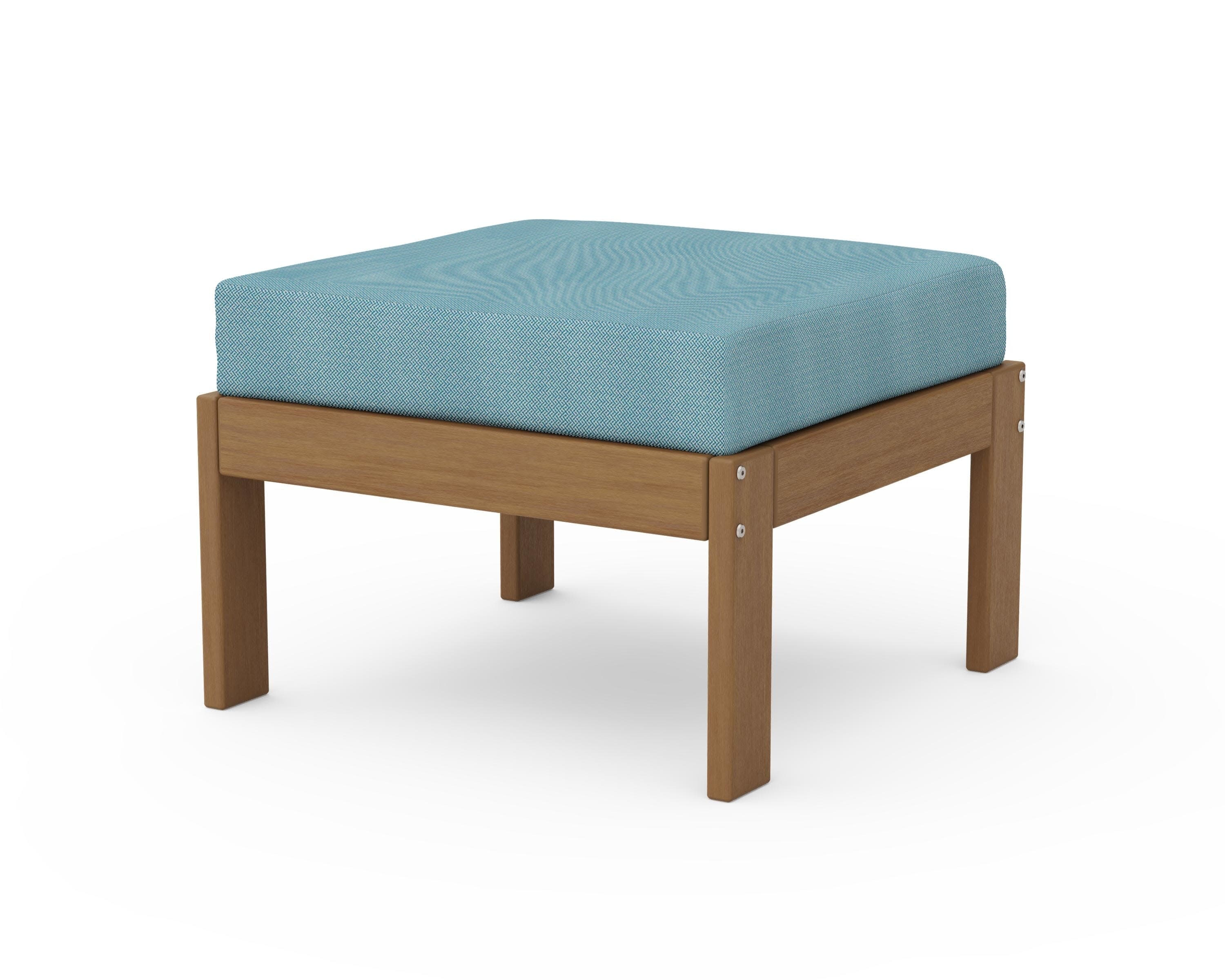 Vineyard Modular Ottoman in Natural / Lattice Sky Blue