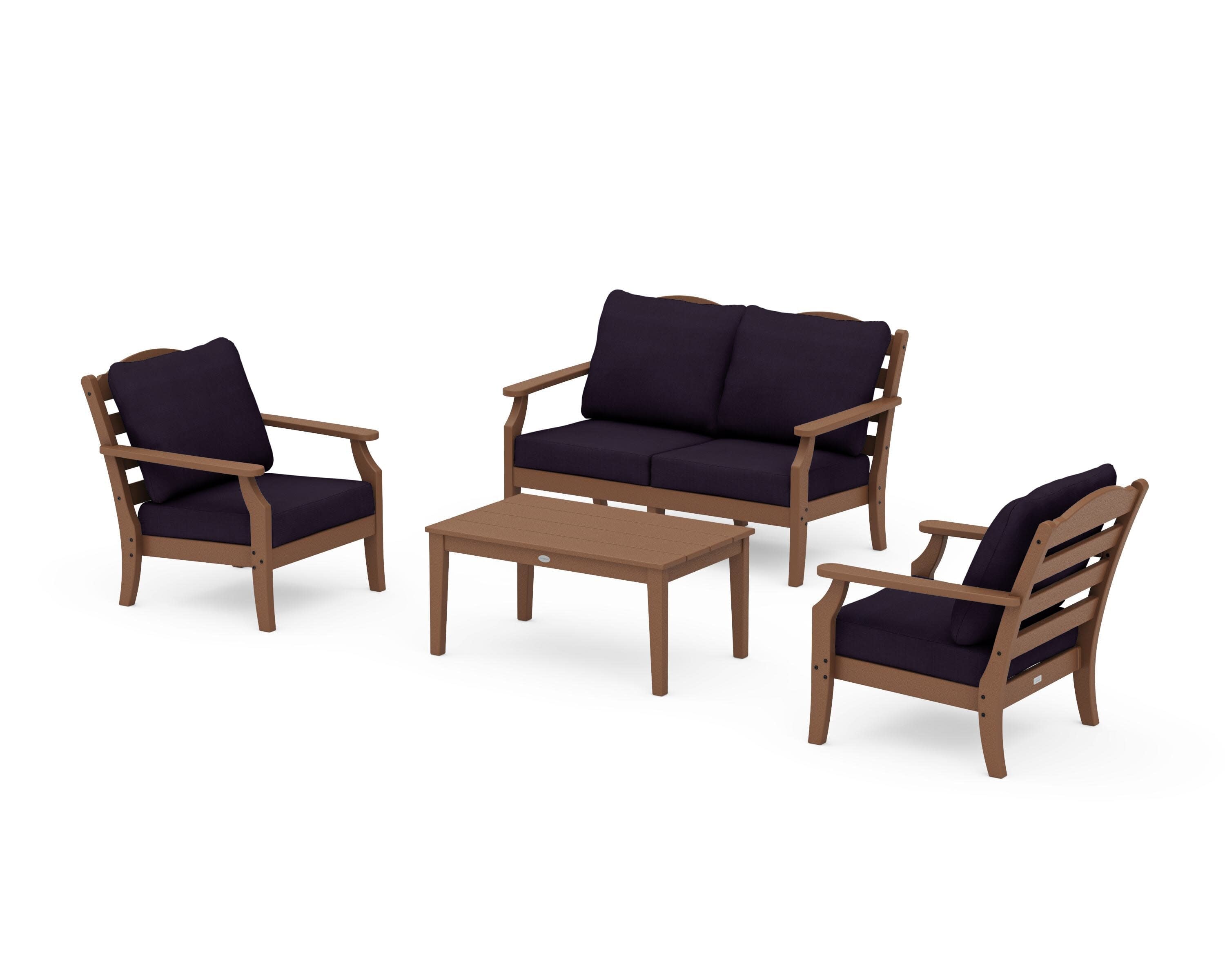 Savannah 4-Piece Deep Seating Set with Loveseat in Teak / Navy Linen