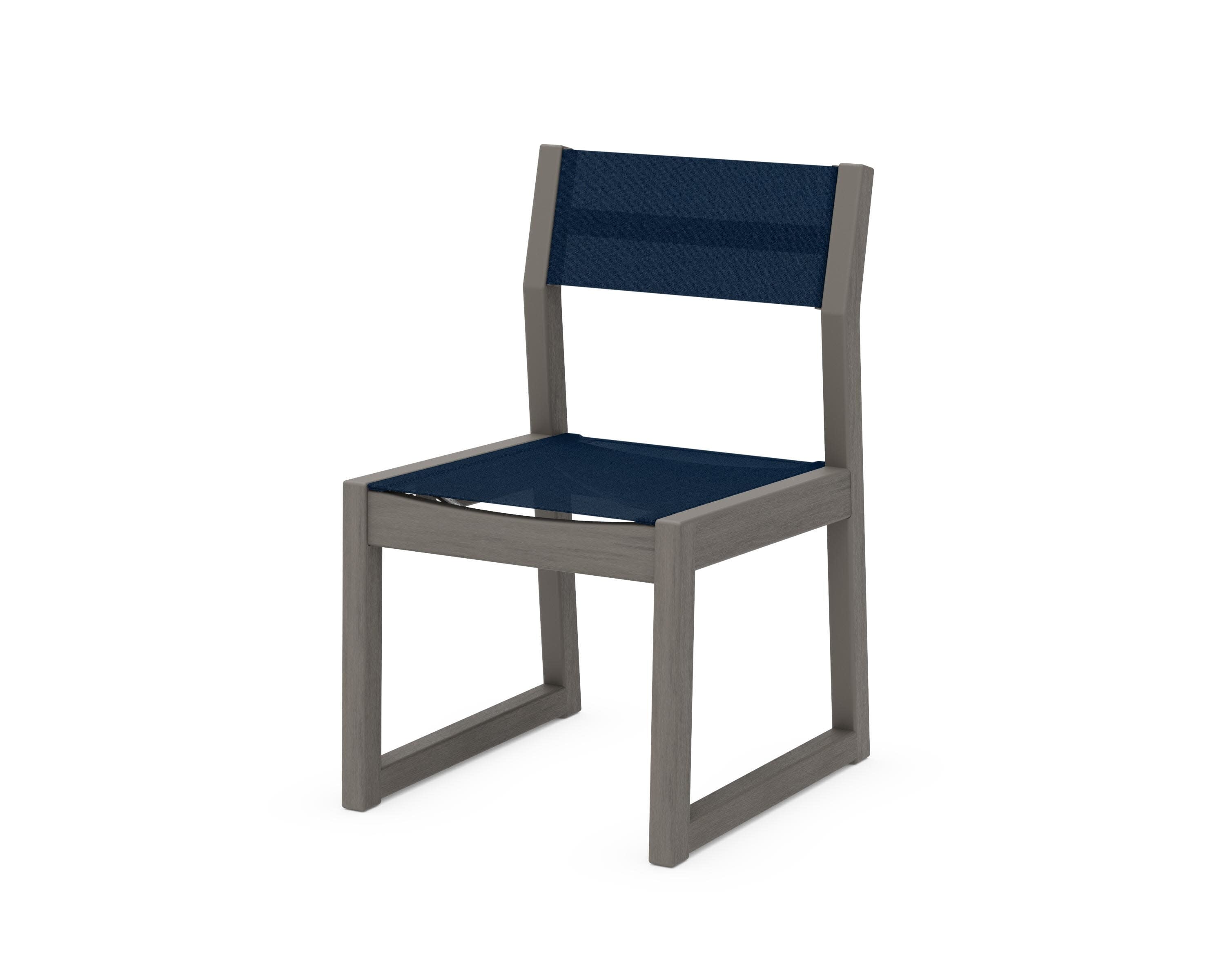 EDGE Sling Dining Side Chair in Driftwood / Navy Blue Sling
