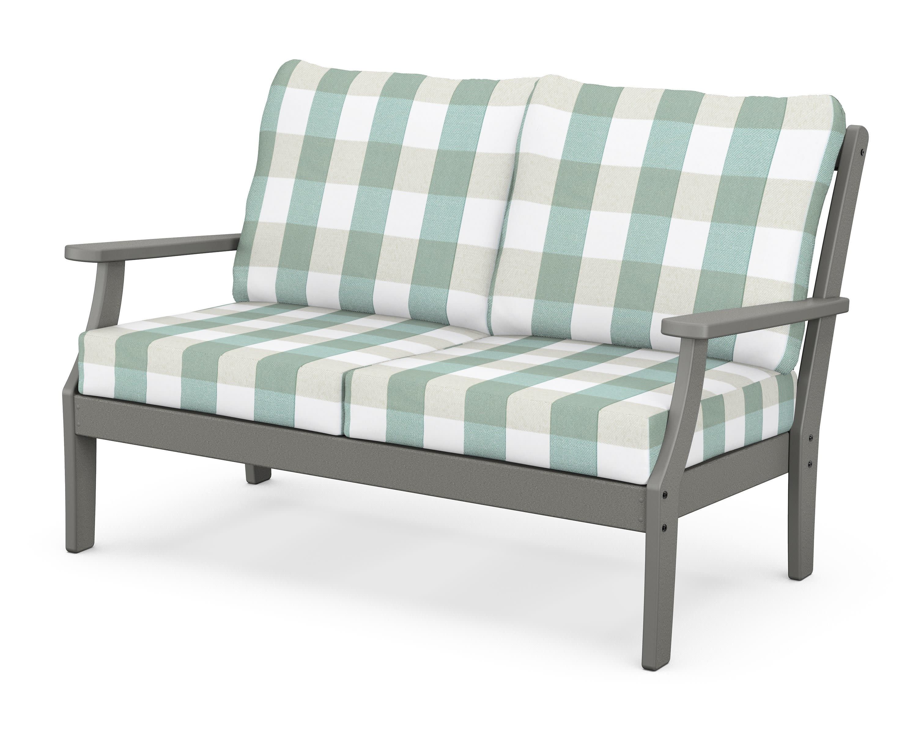 Braxton Deep Seating Loveseat in Slate Grey / Buffalo Plaid Glacier Spa