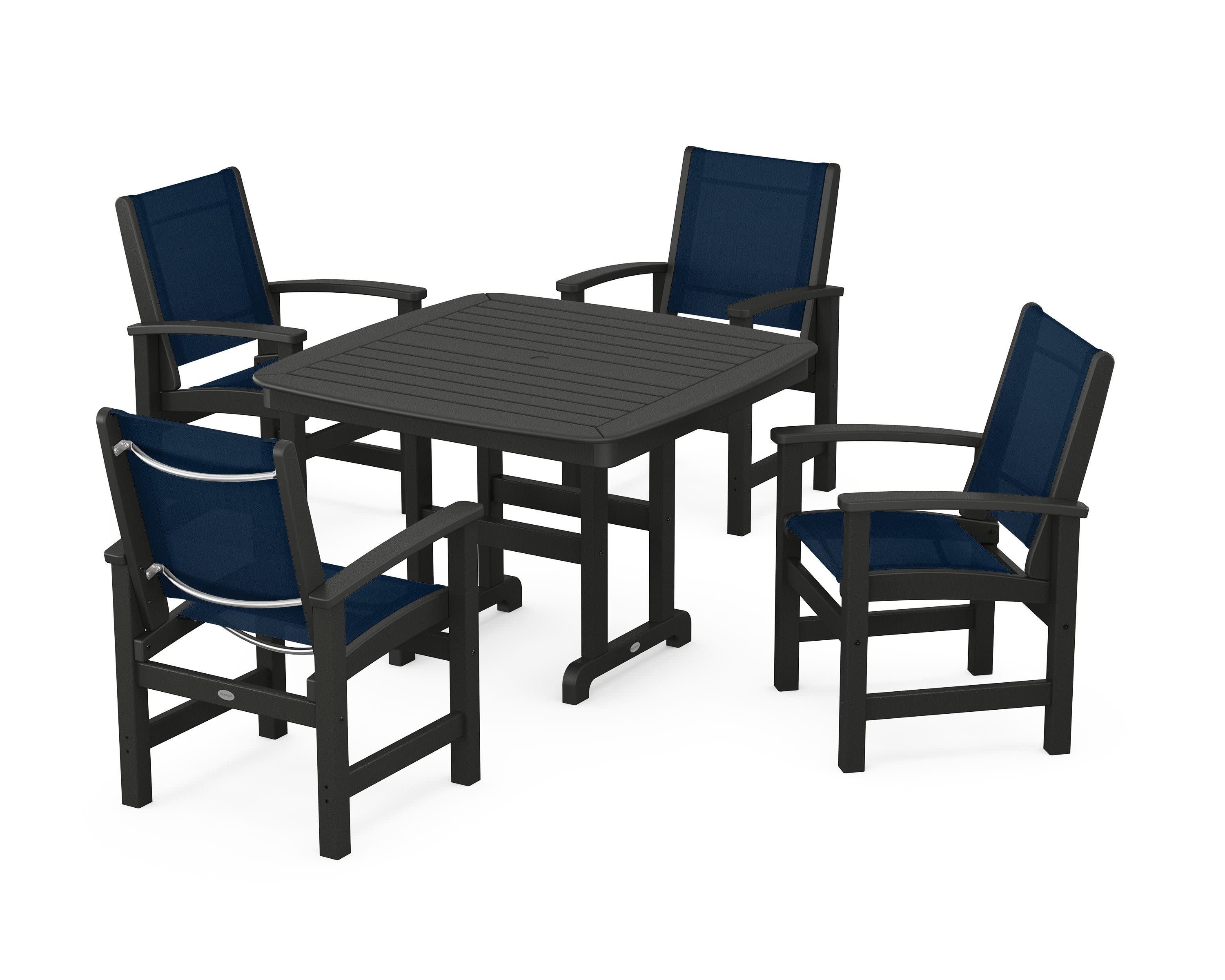 Coastal 5-Piece Dining Set in Black / Navy Blue Sling