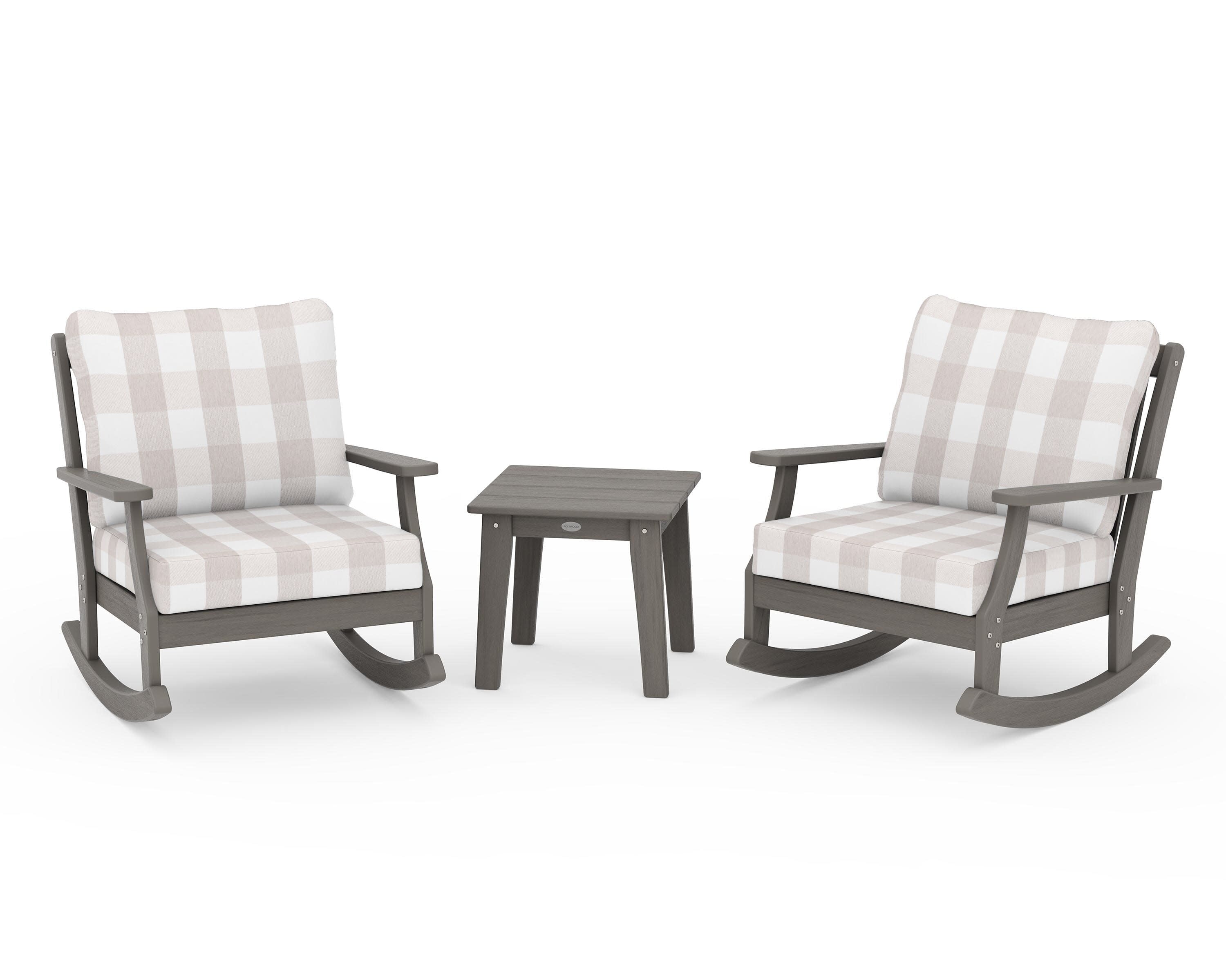Braxton 3-Piece Deep Seating Rocker Set in Driftwood / Buffalo Plaid Dune Burlap