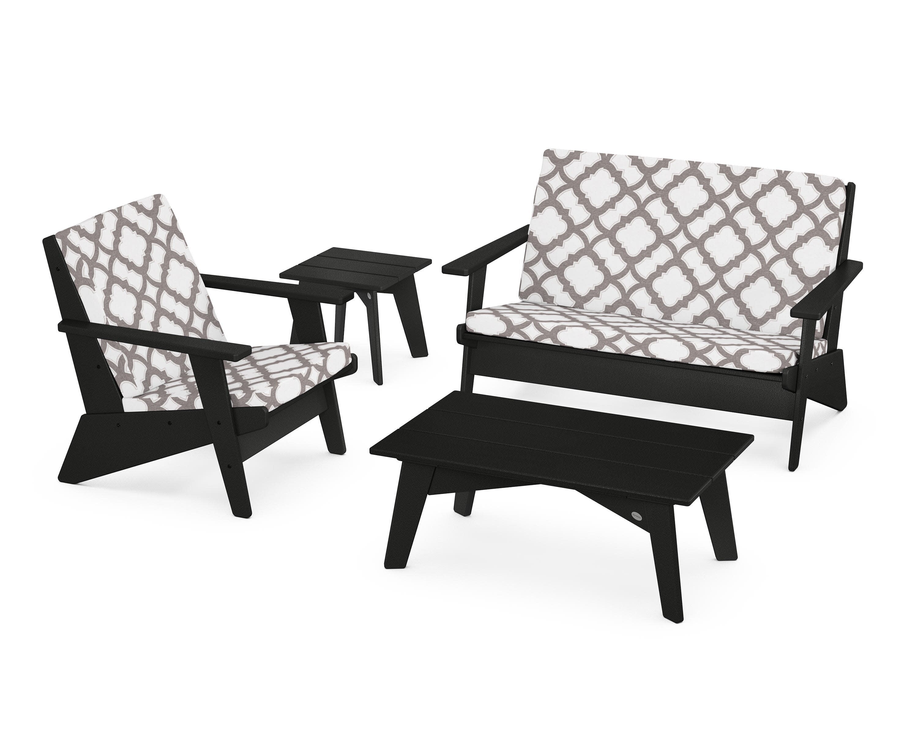 Riviera Modern Lounge 4-Piece Set in Black / Trellis Grey Mist