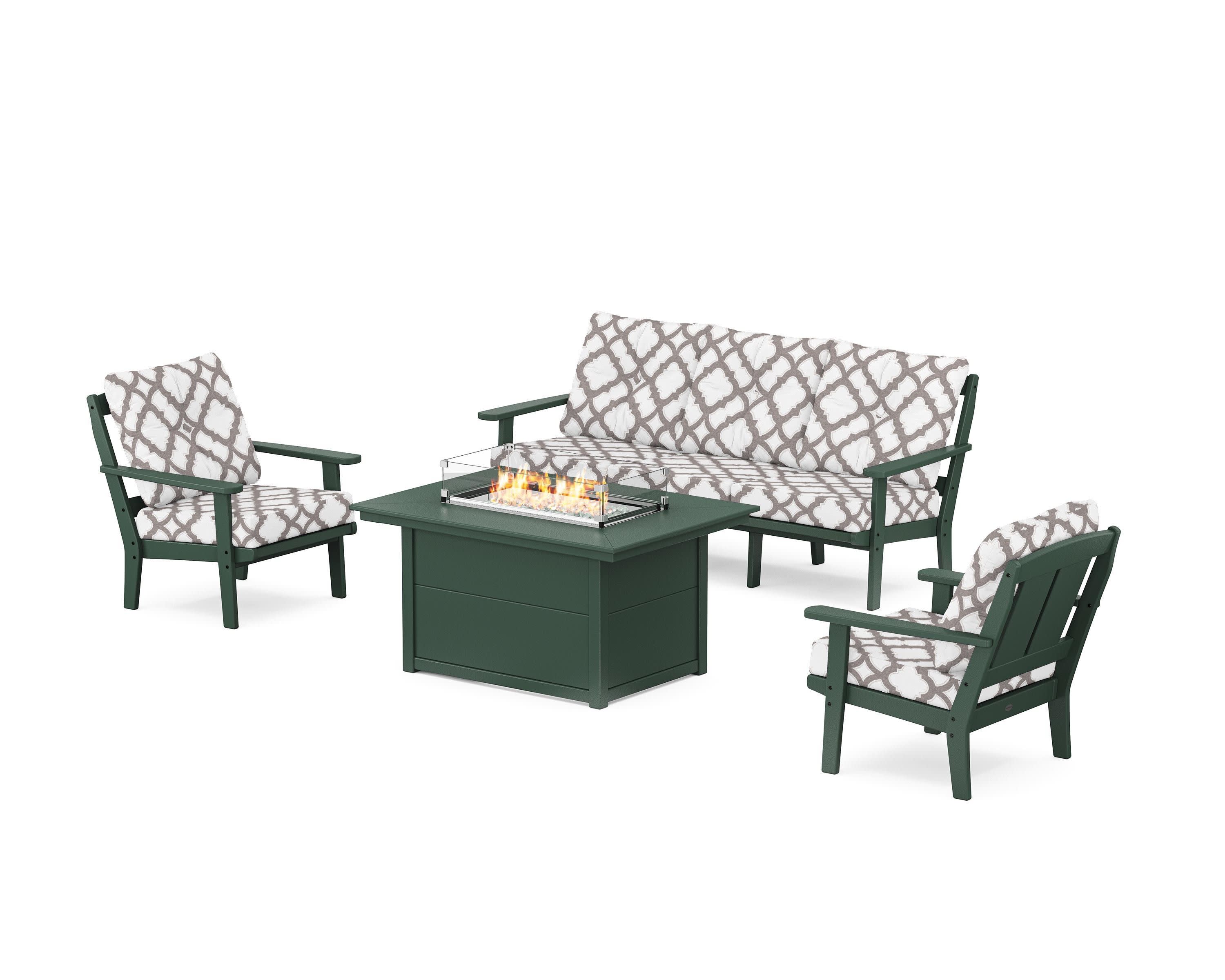 Mission Deep Seating Fire Pit Table Set in Green / Trellis Grey Mist