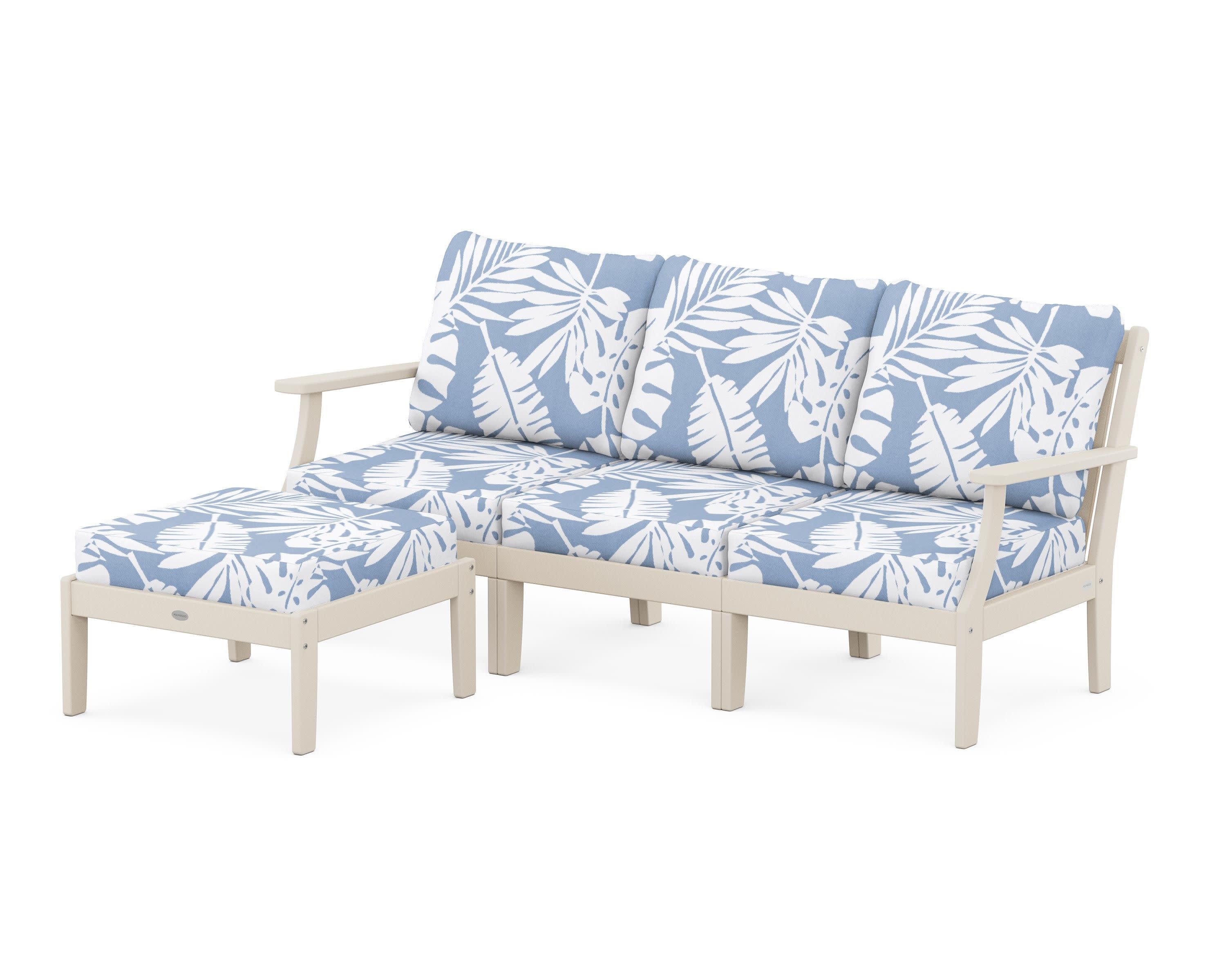 Braxton Modular 4-Piece Deep Seating Set with Ottoman in Sand / Leaf Sky Blue