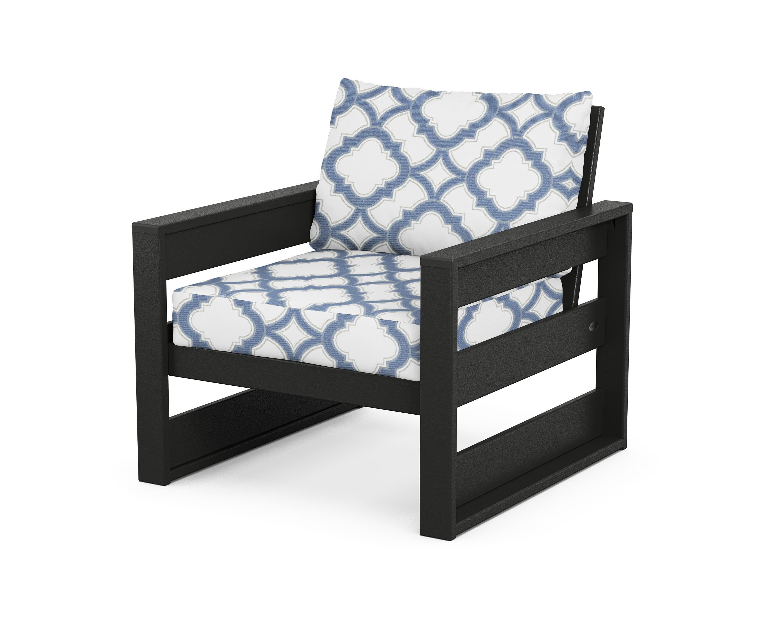 Westport Club Chair in Black / Trellis Sky Blue
