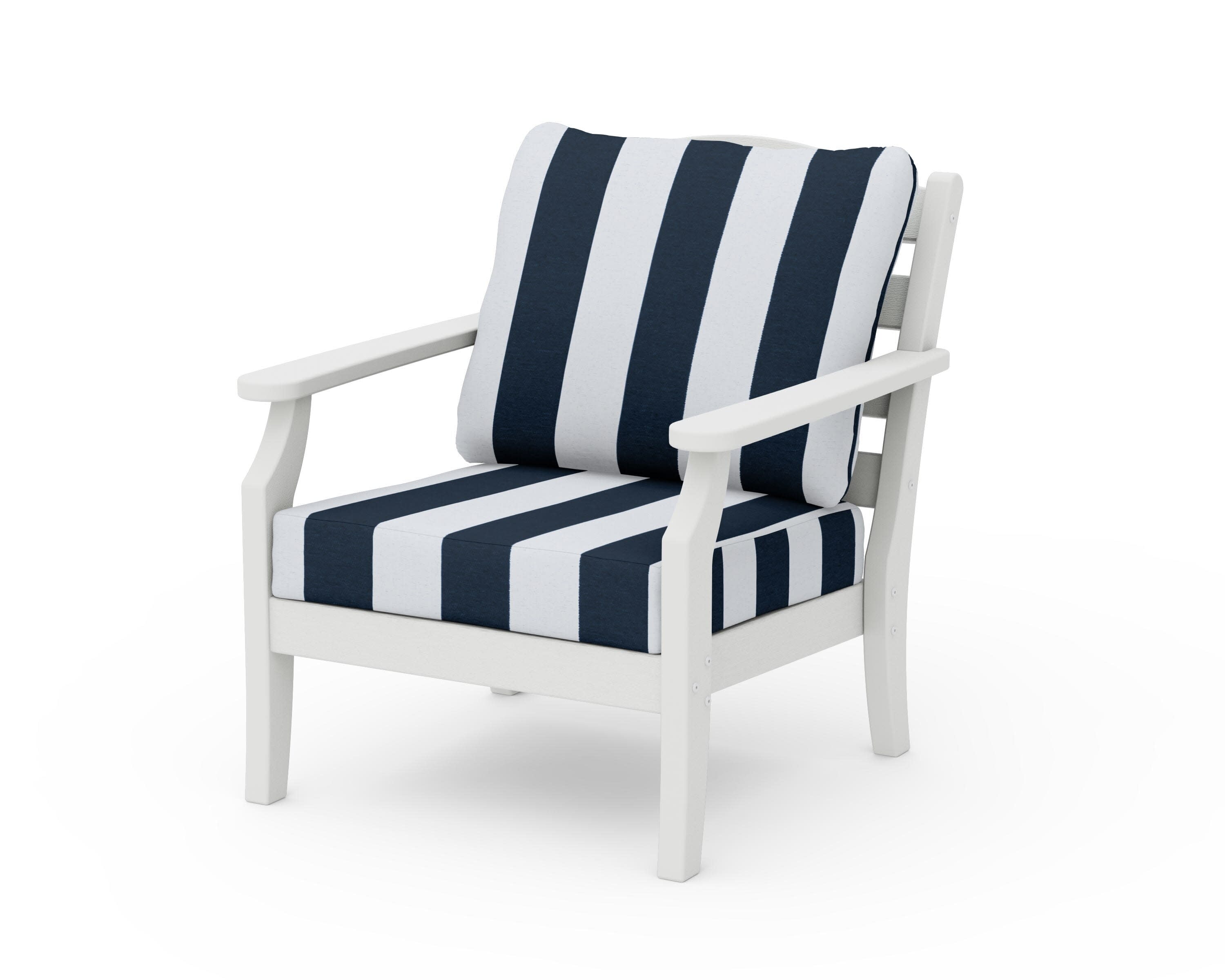 Savannah Deep Seating Chair in Vintage White / Cabana Stripe Marine Indigo
