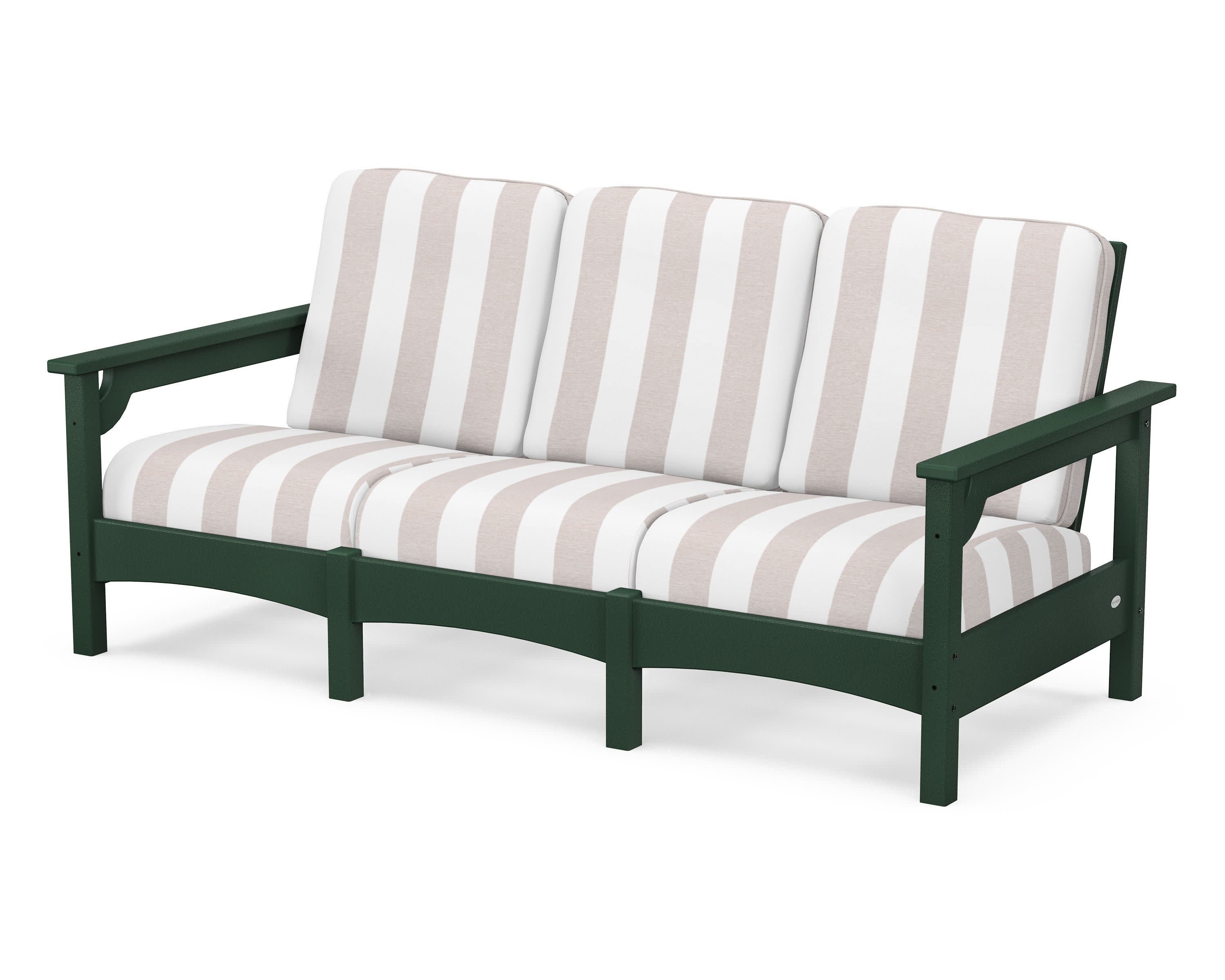 Club Sofa in Green / Cabana Stripe Dune Burlap
