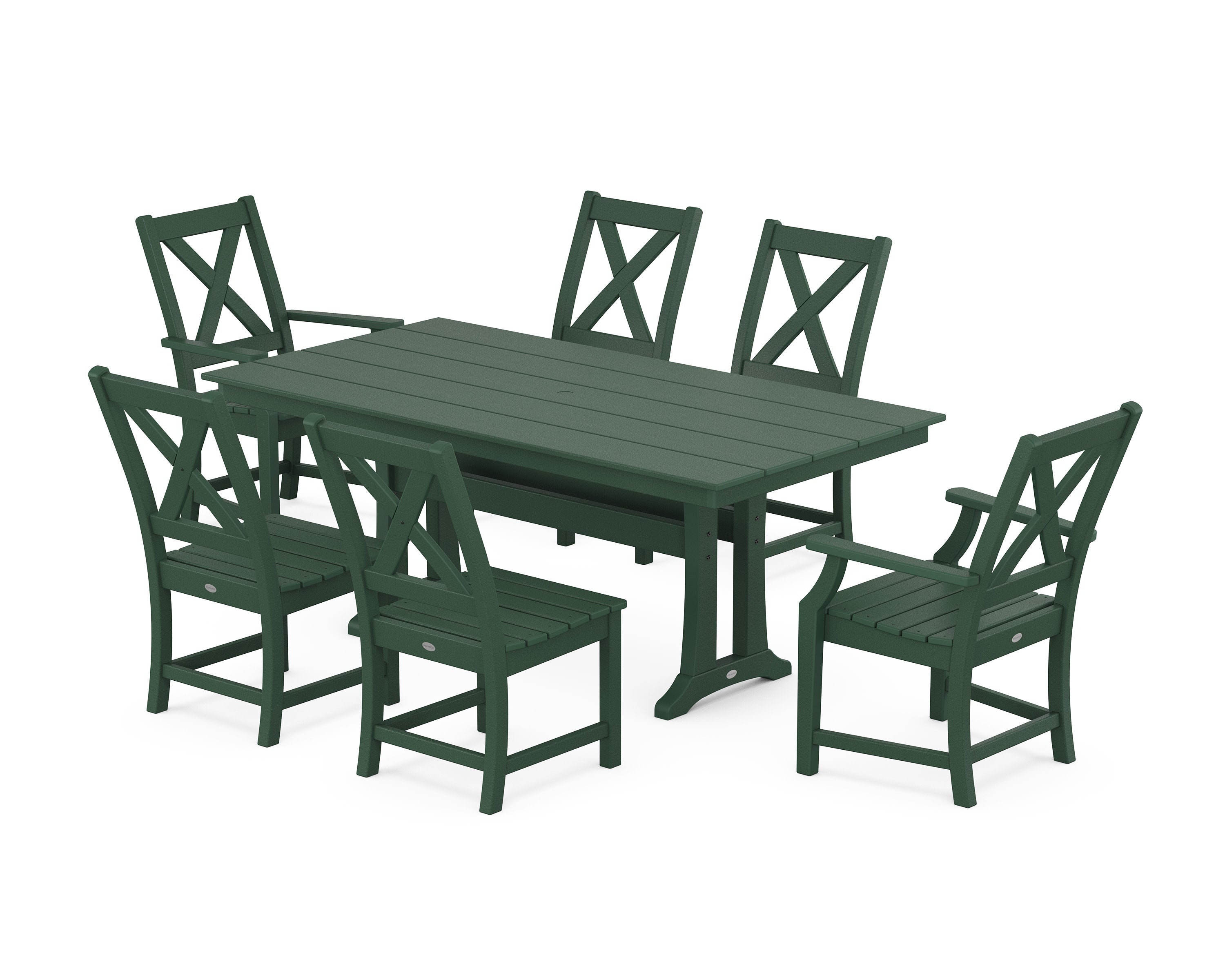 Braxton 7-Piece Farmhouse Dining Set With Trestle Legs in Green